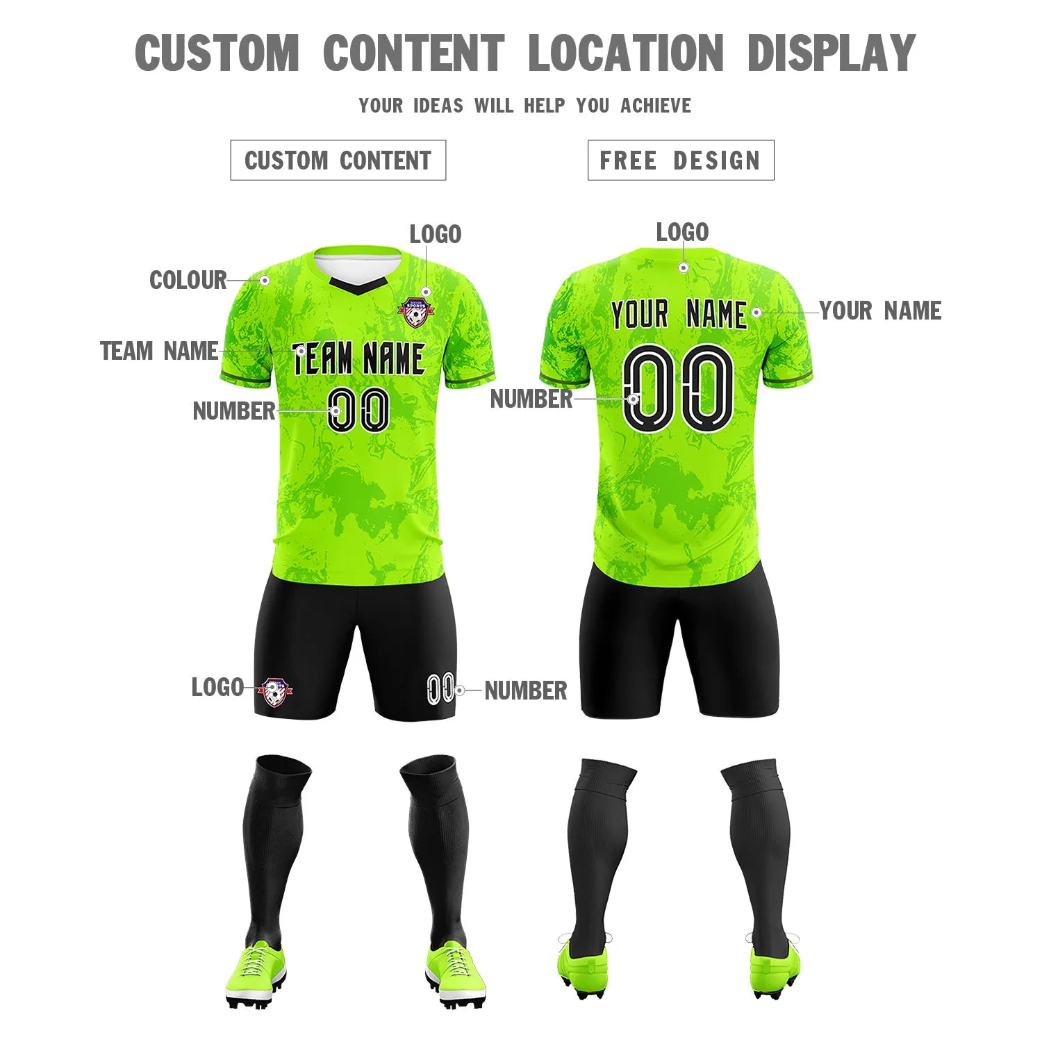 Custom Neon Green Kelly Green Training Uniform Soccer Sets Jersey