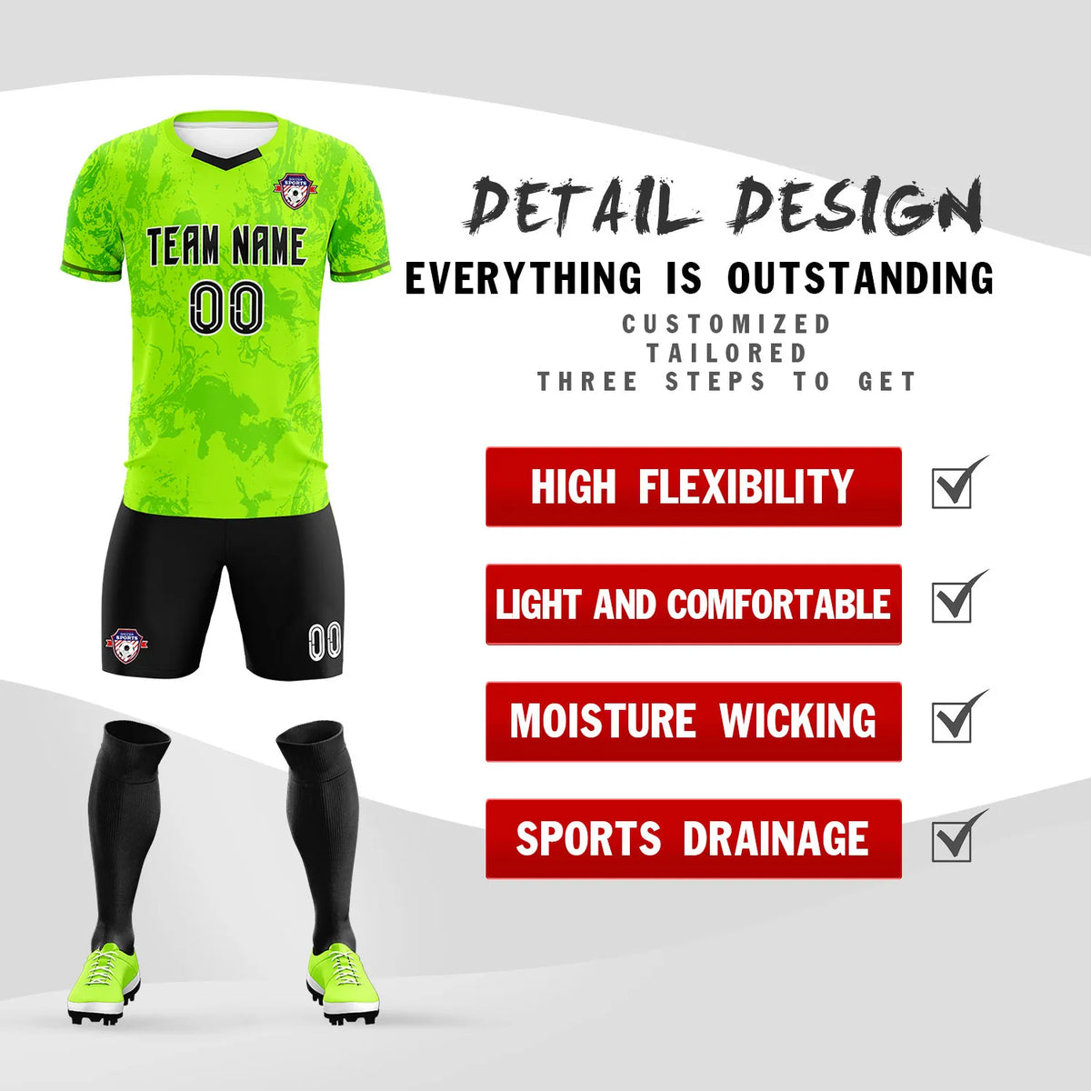 Custom Neon Green Kelly Green Training Uniform Soccer Sets Jersey