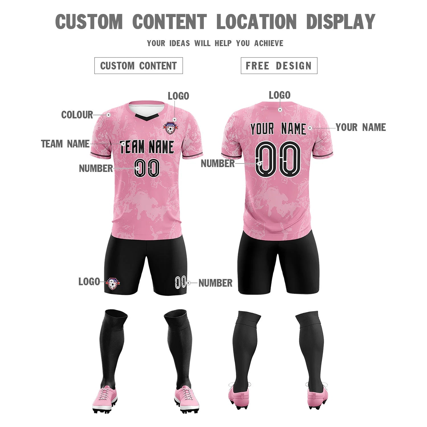 Custom Light Pink White Training Uniform Soccer Sets Jersey