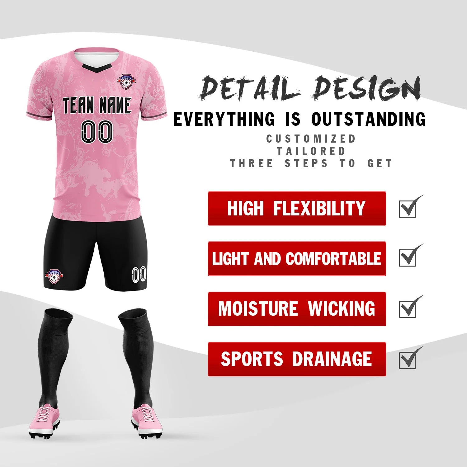 Custom Light Pink White Training Uniform Soccer Sets Jersey
