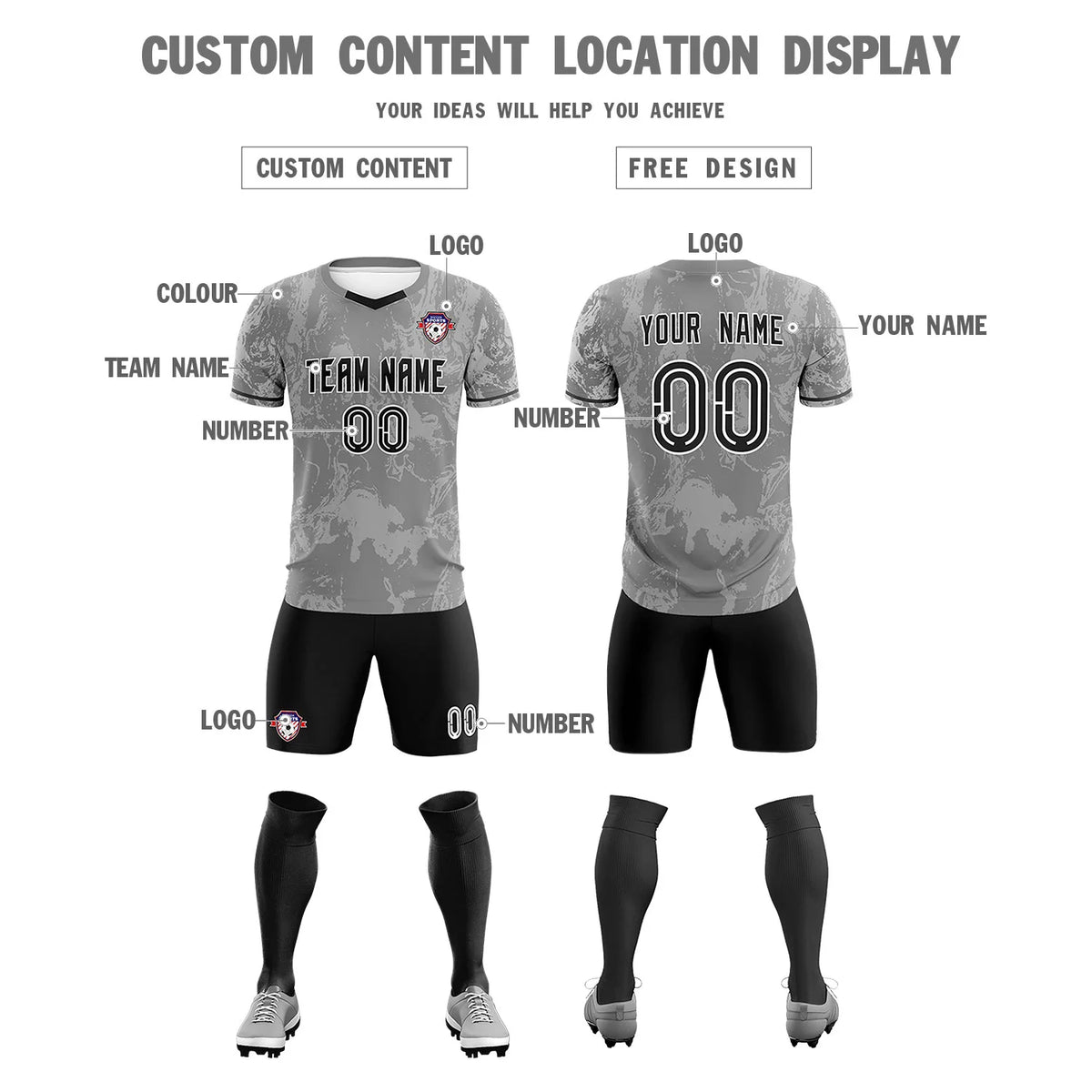Custom Gray White Training Uniform Soccer Sets Jersey