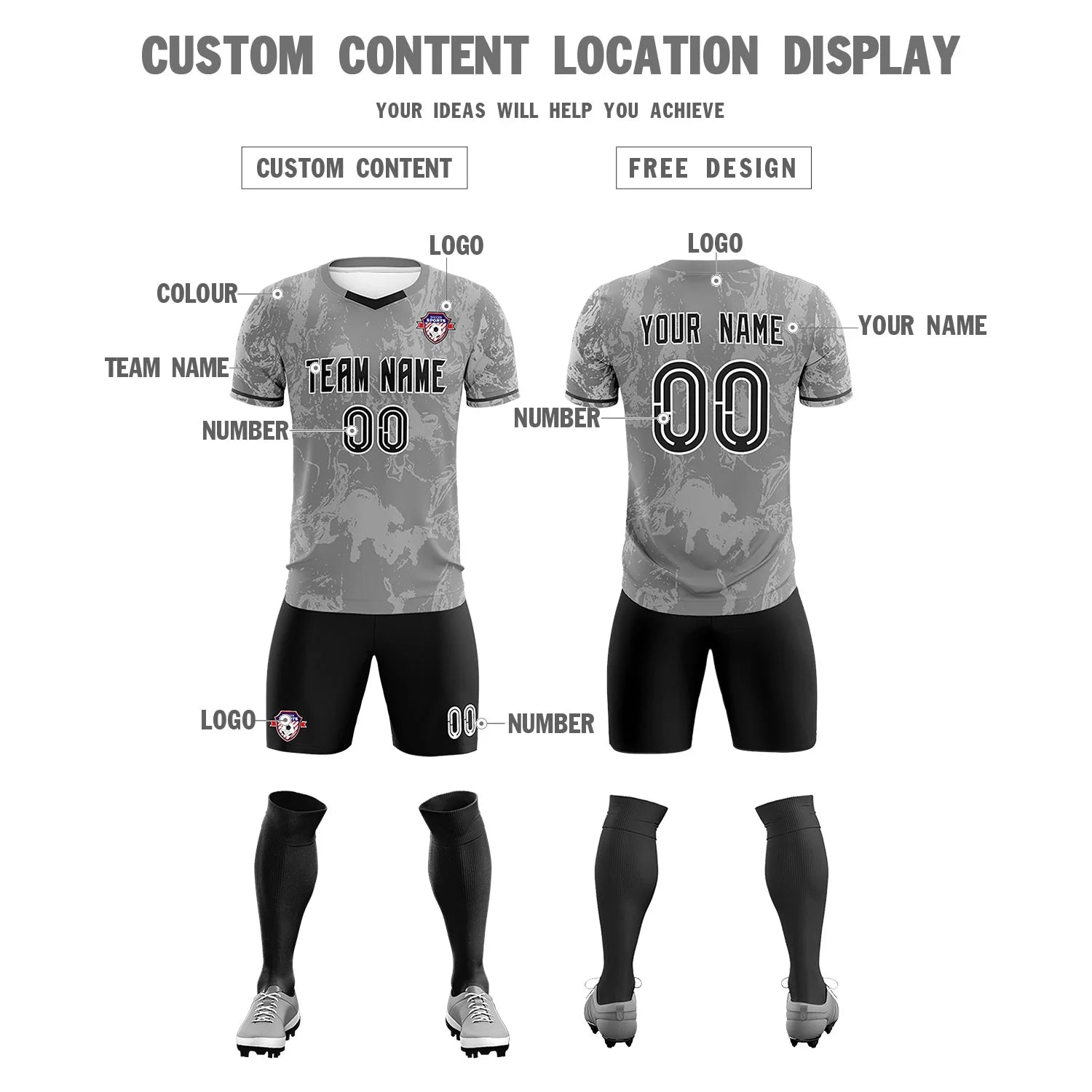 Custom Gray White Training Uniform Soccer Sets Jersey