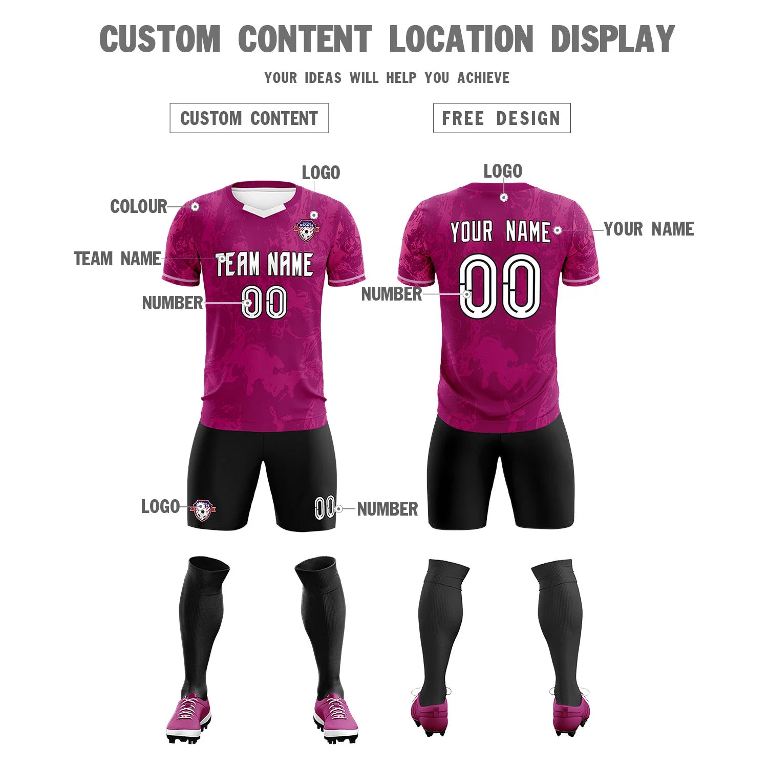 Custom Dark Pink Pink Training Uniform Soccer Sets Jersey