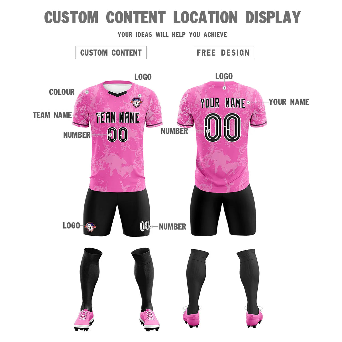 Custom Pink White Training Uniform Soccer Sets Jersey