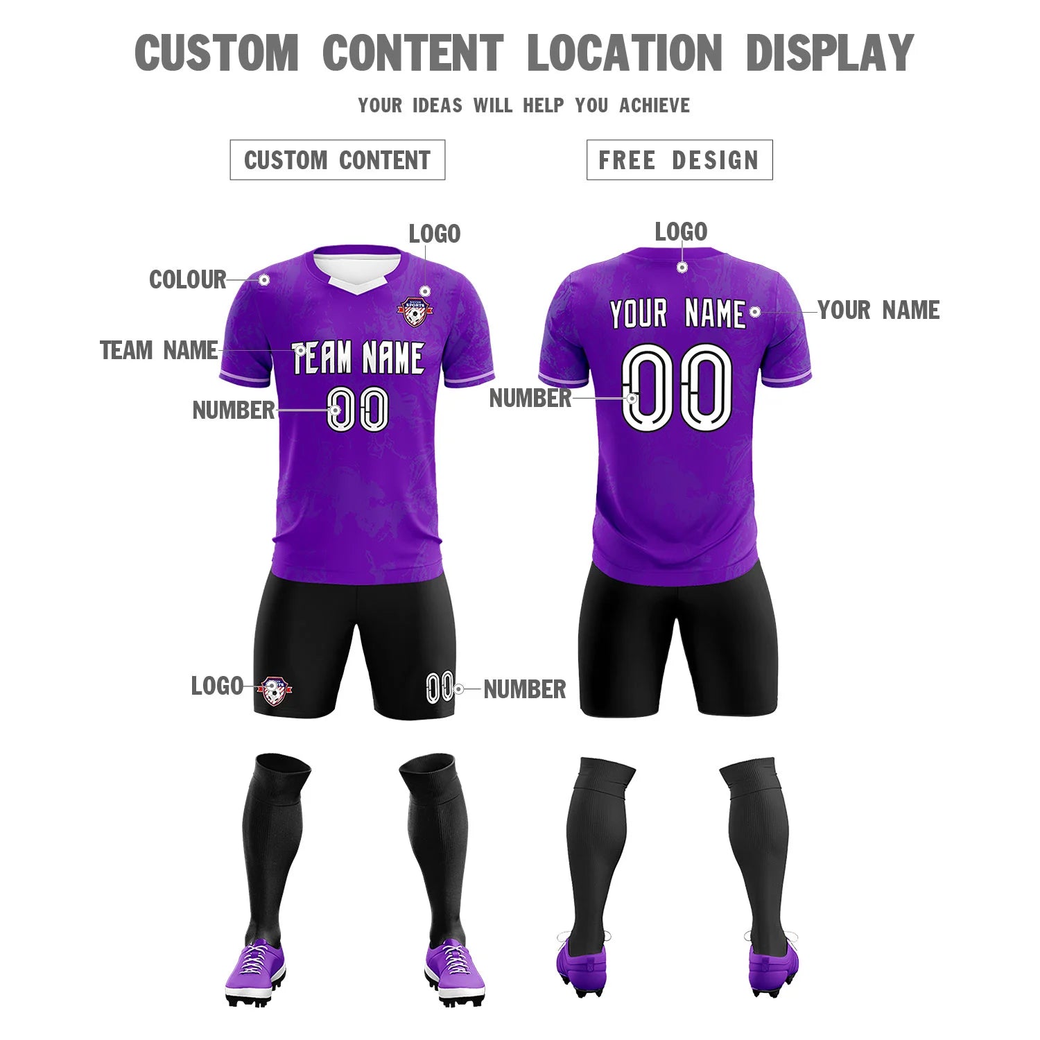 Custom Purple Light Purple Training Uniform Soccer Sets Jersey