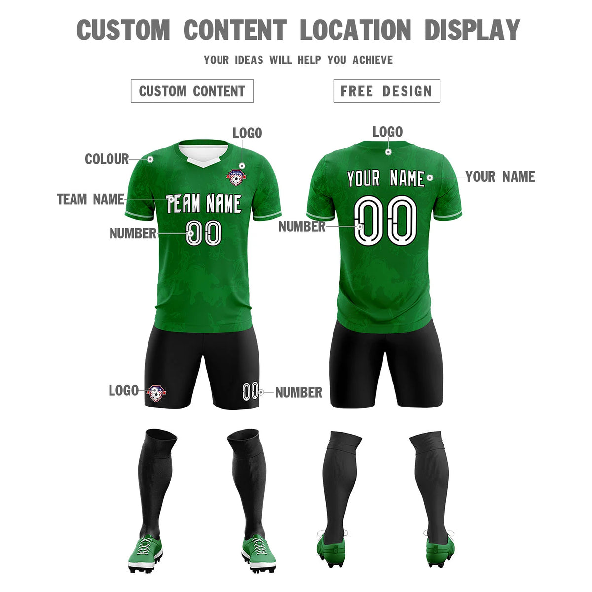 Custom Kelly Green White Training Uniform Soccer Sets Jersey