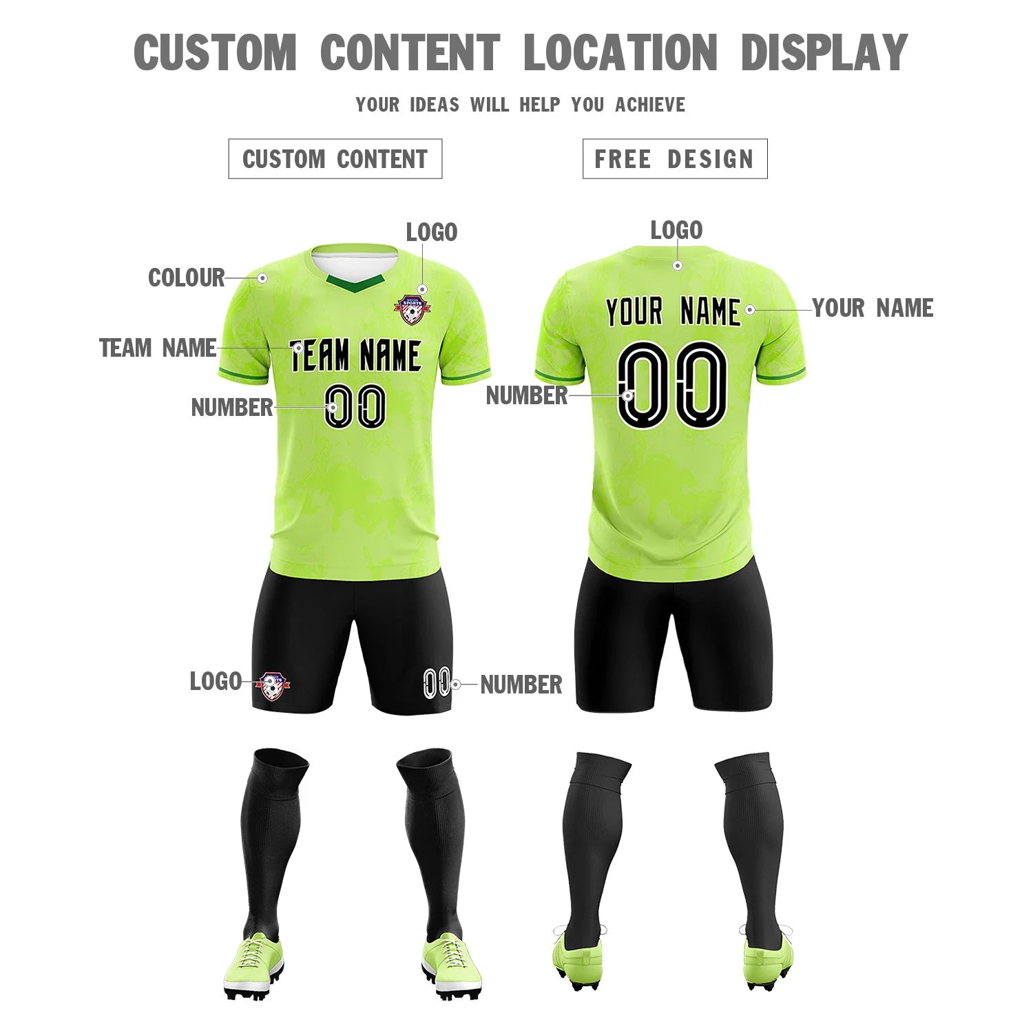 Custom Bright Green Neon Green Training Uniform Soccer Sets Jersey