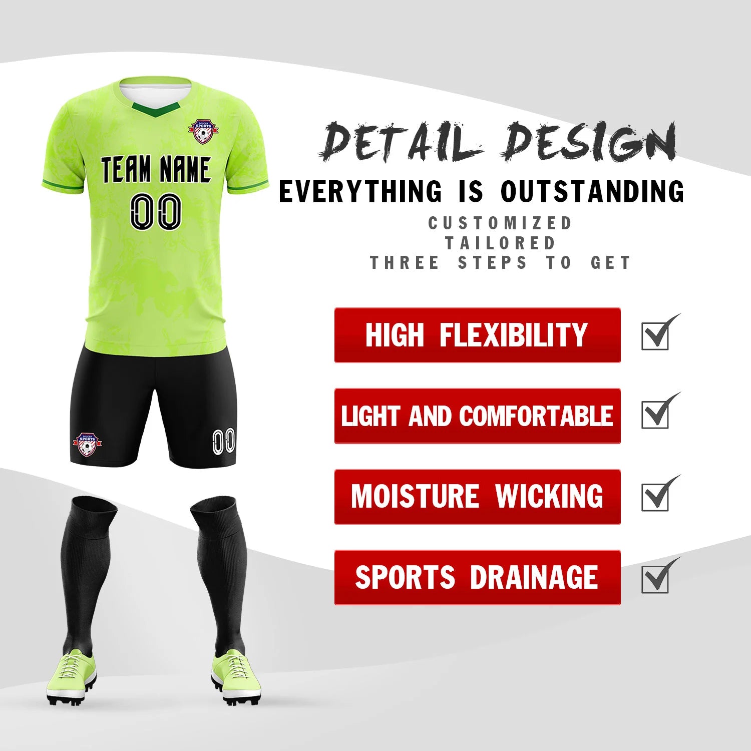 Custom Bright Green Neon Green Training Uniform Soccer Sets Jersey