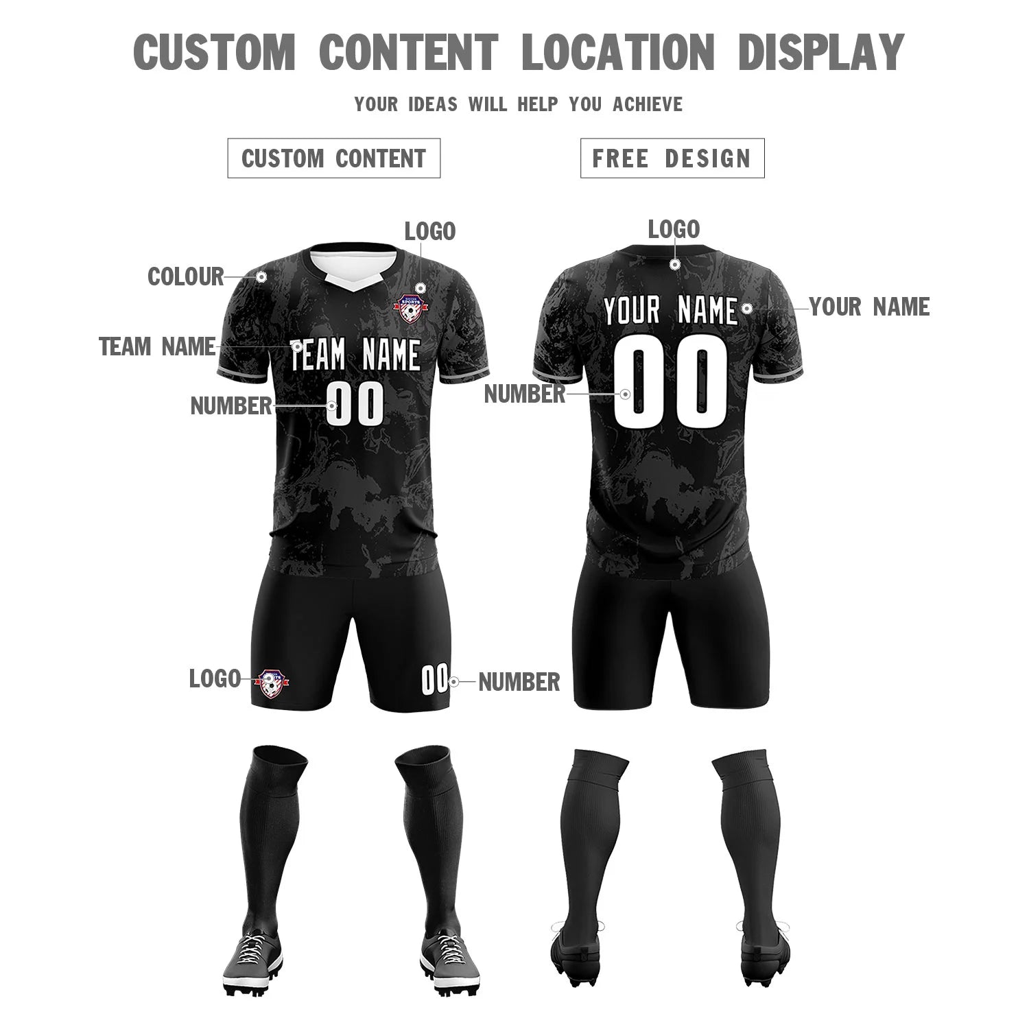 Custom Black White Training Uniform Soccer Sets Jersey