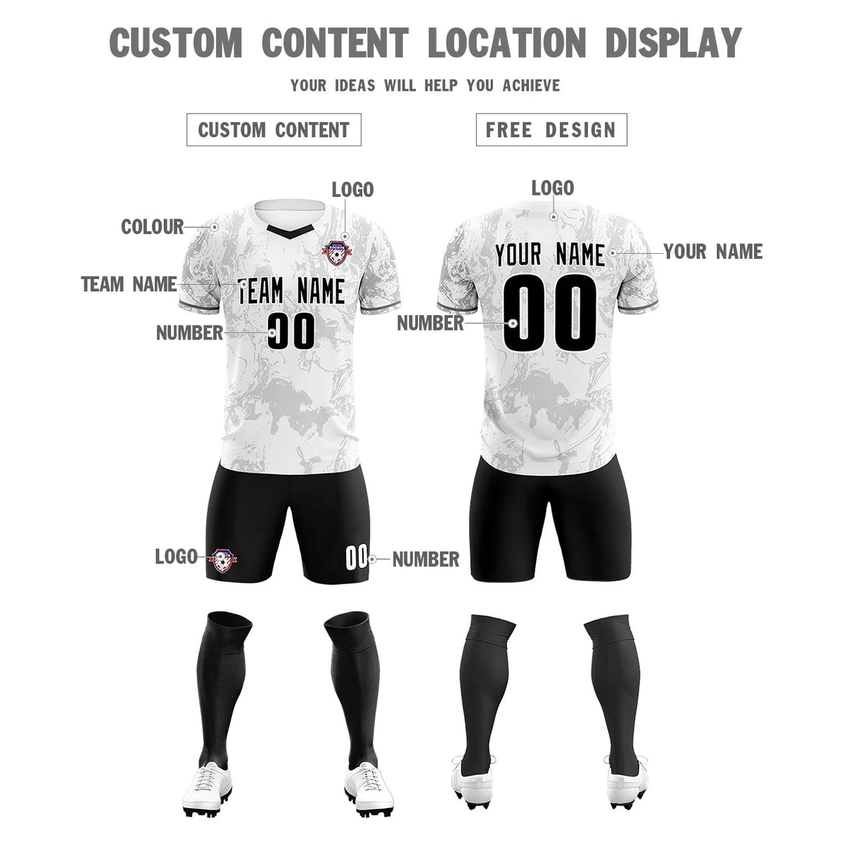 Custom White Gray Training Uniform Soccer Sets Jersey
