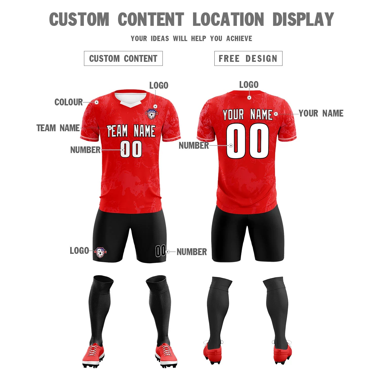 Custom Red Light Pink Training Uniform Soccer Sets Jersey