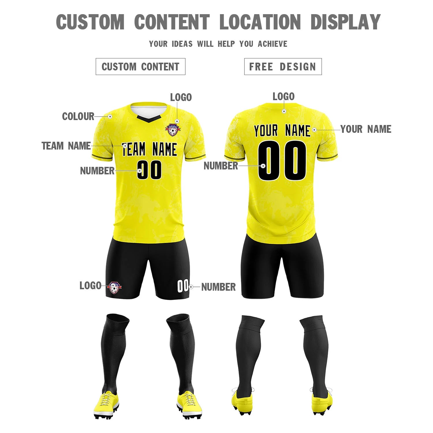 Custom Yellow White Training Uniform Soccer Sets Jersey