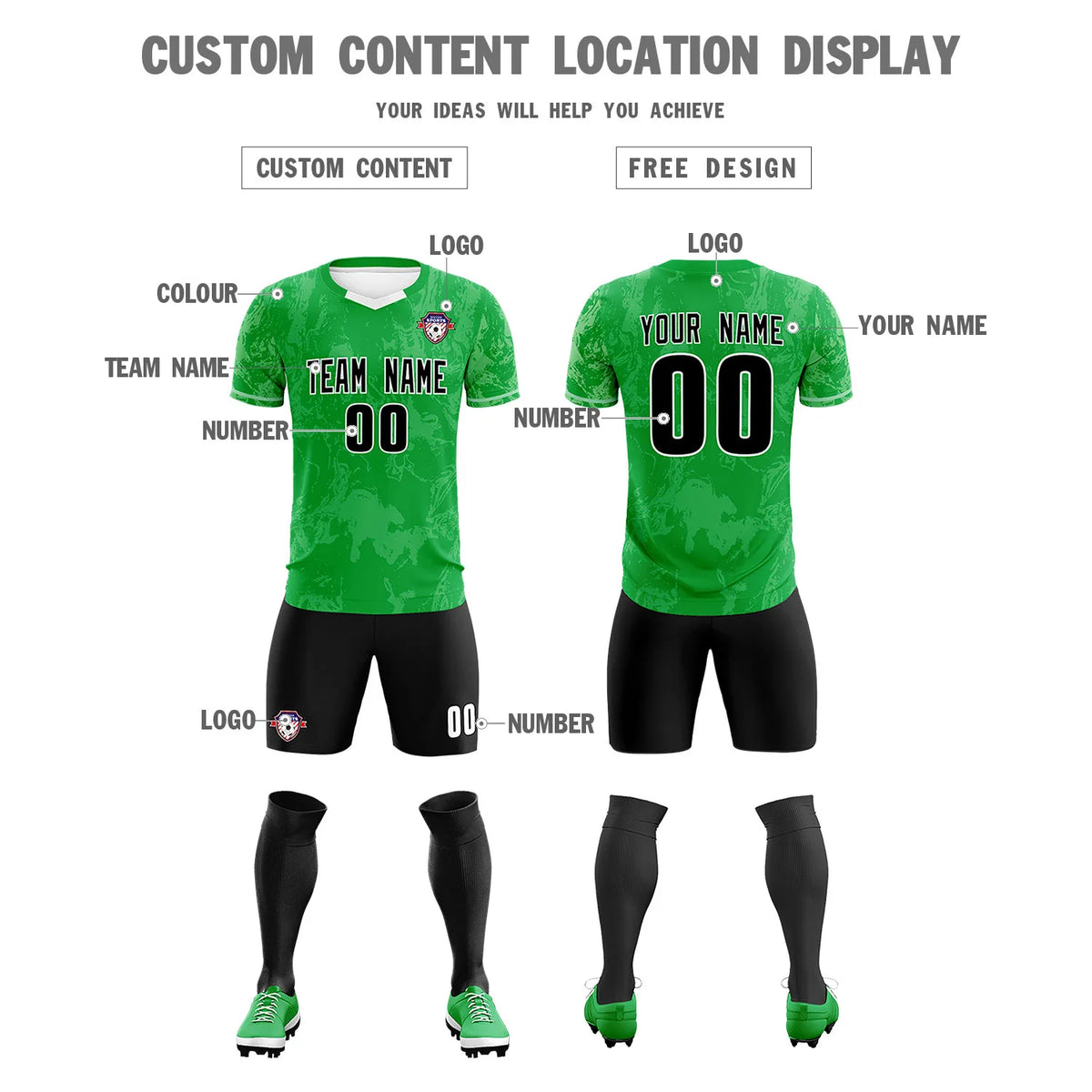 Custom Kelly Green White Training Uniform Soccer Sets Jersey