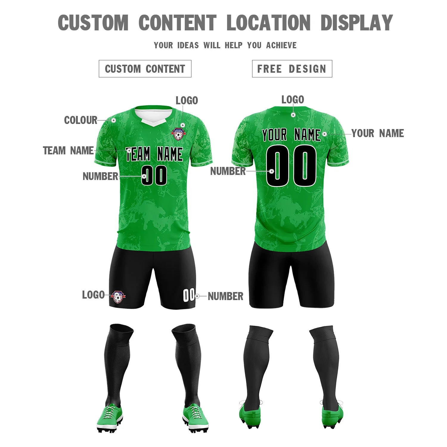 Custom Kelly Green White Training Uniform Soccer Sets Jersey