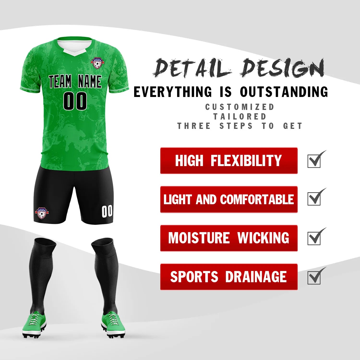Custom Kelly Green White Training Uniform Soccer Sets Jersey