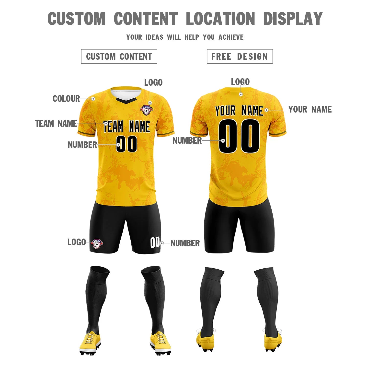 Custom Yellow Orange Training Uniform Soccer Sets Jersey