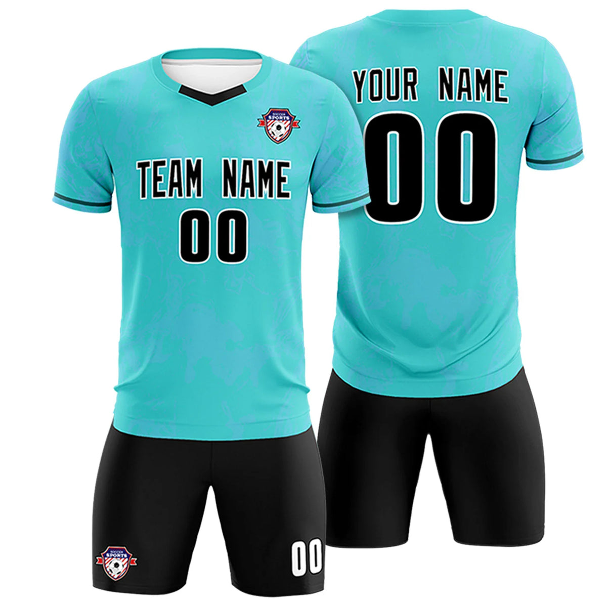 Custom Sky Blue Light Blue Orange Training Uniform Soccer Sets Jersey