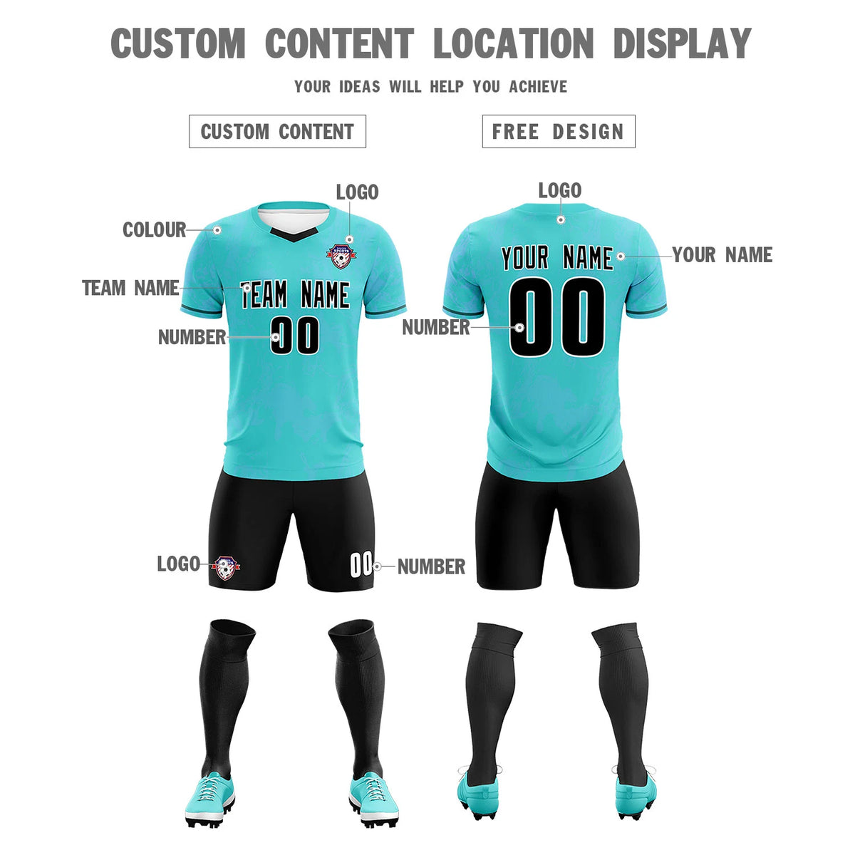 Custom Sky Blue Light Blue Orange Training Uniform Soccer Sets Jersey