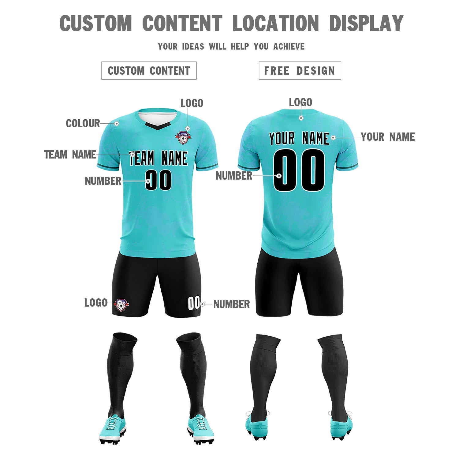 Custom Sky Blue Light Blue Orange Training Uniform Soccer Sets Jersey