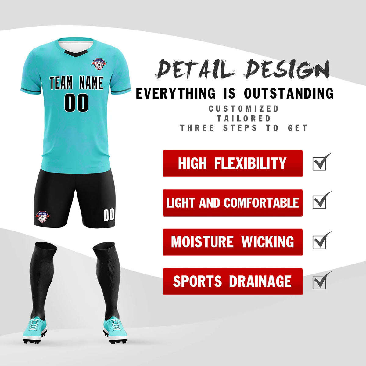 Custom Sky Blue Light Blue Orange Training Uniform Soccer Sets Jersey