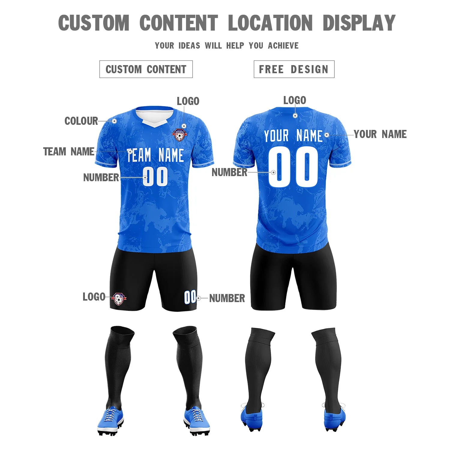 Custom Royal Blue White Training Uniform Soccer Sets Jersey