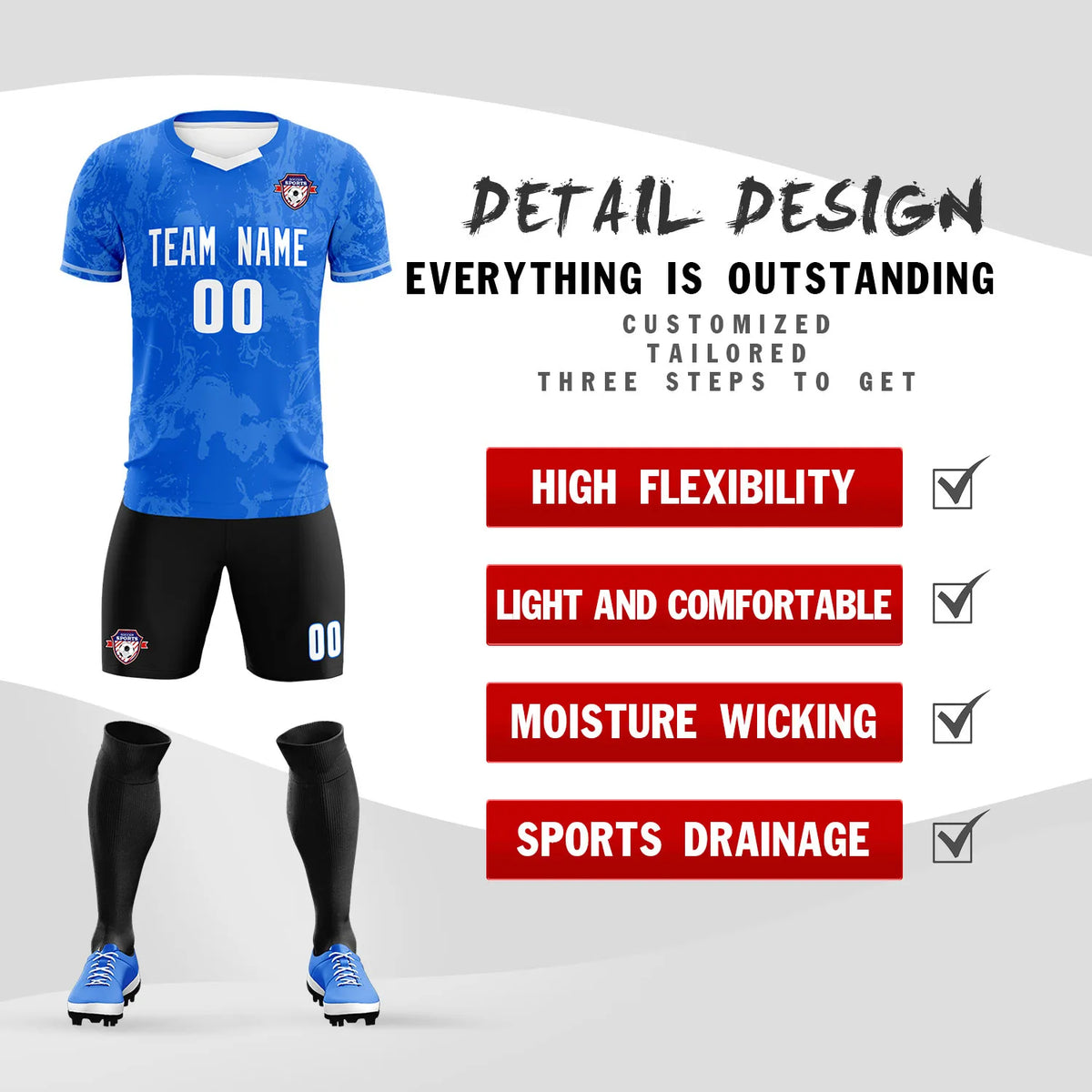 Custom Royal Blue White Training Uniform Soccer Sets Jersey