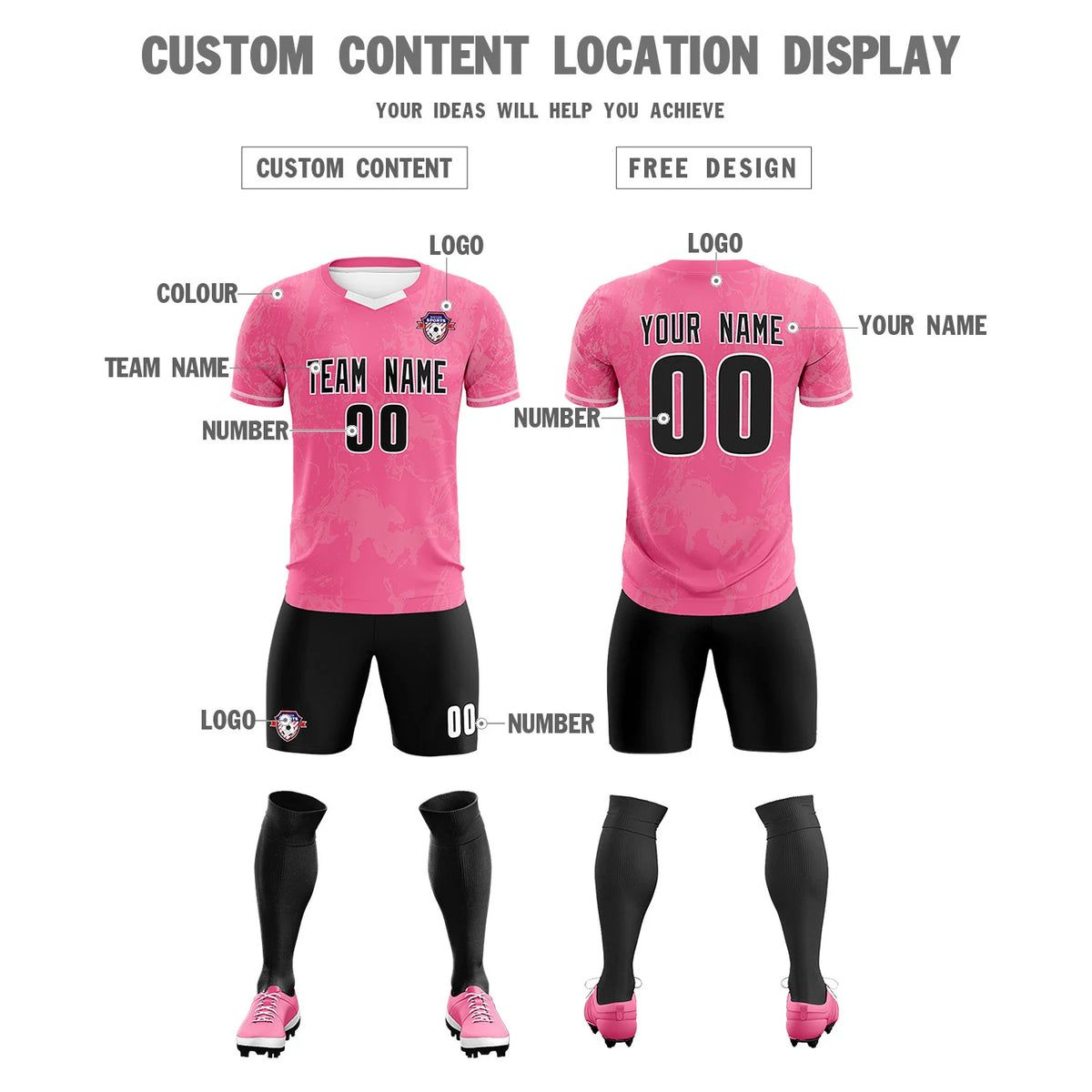 Custom Pink White Training Uniform Soccer Sets Jersey