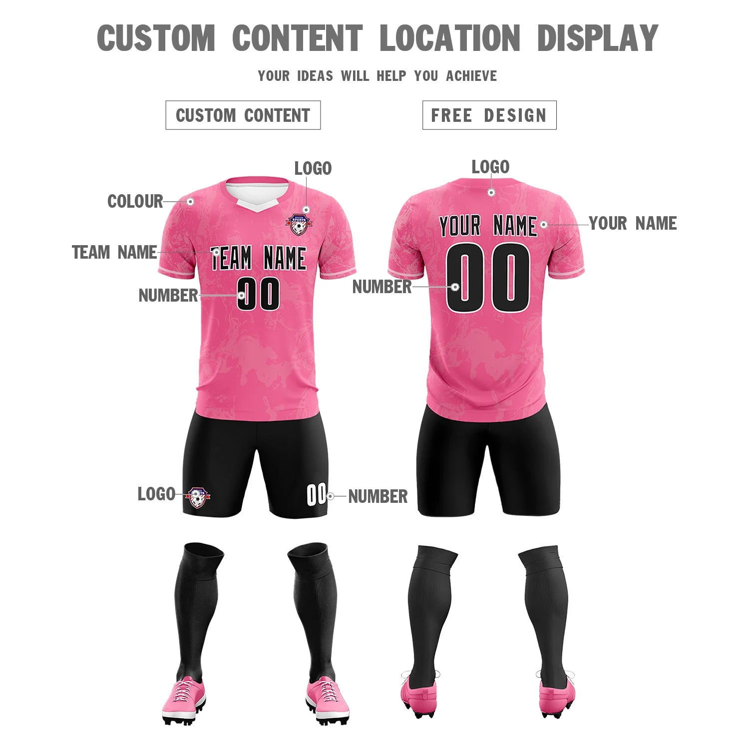 Custom Pink White Training Uniform Soccer Sets Jersey