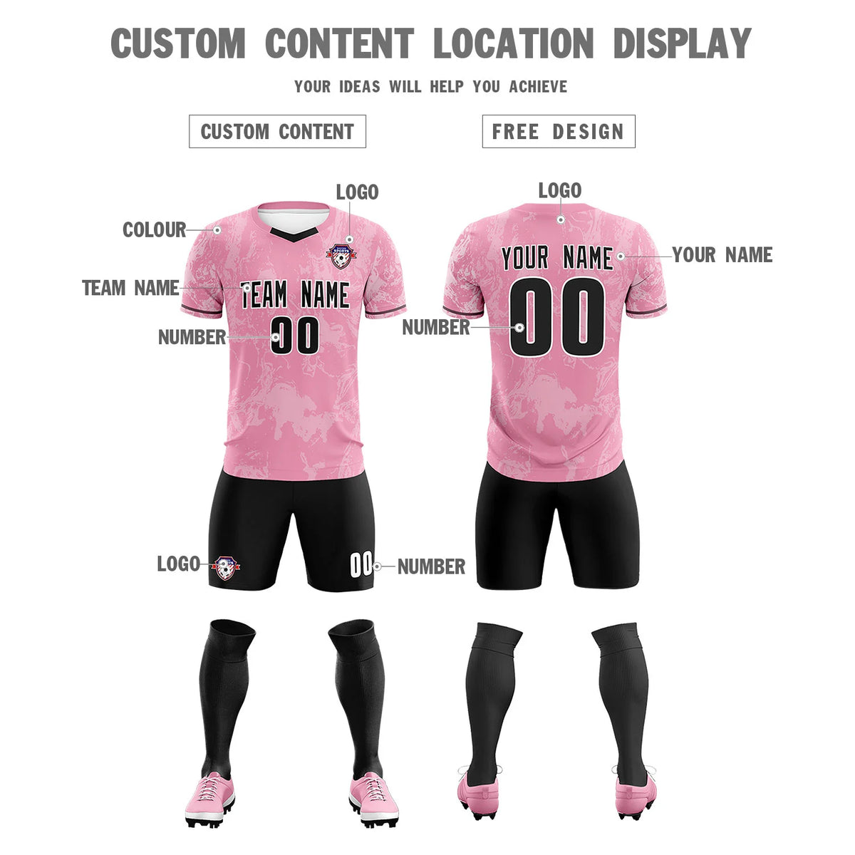 Custom Light Pink White Training Uniform Soccer Sets Jersey