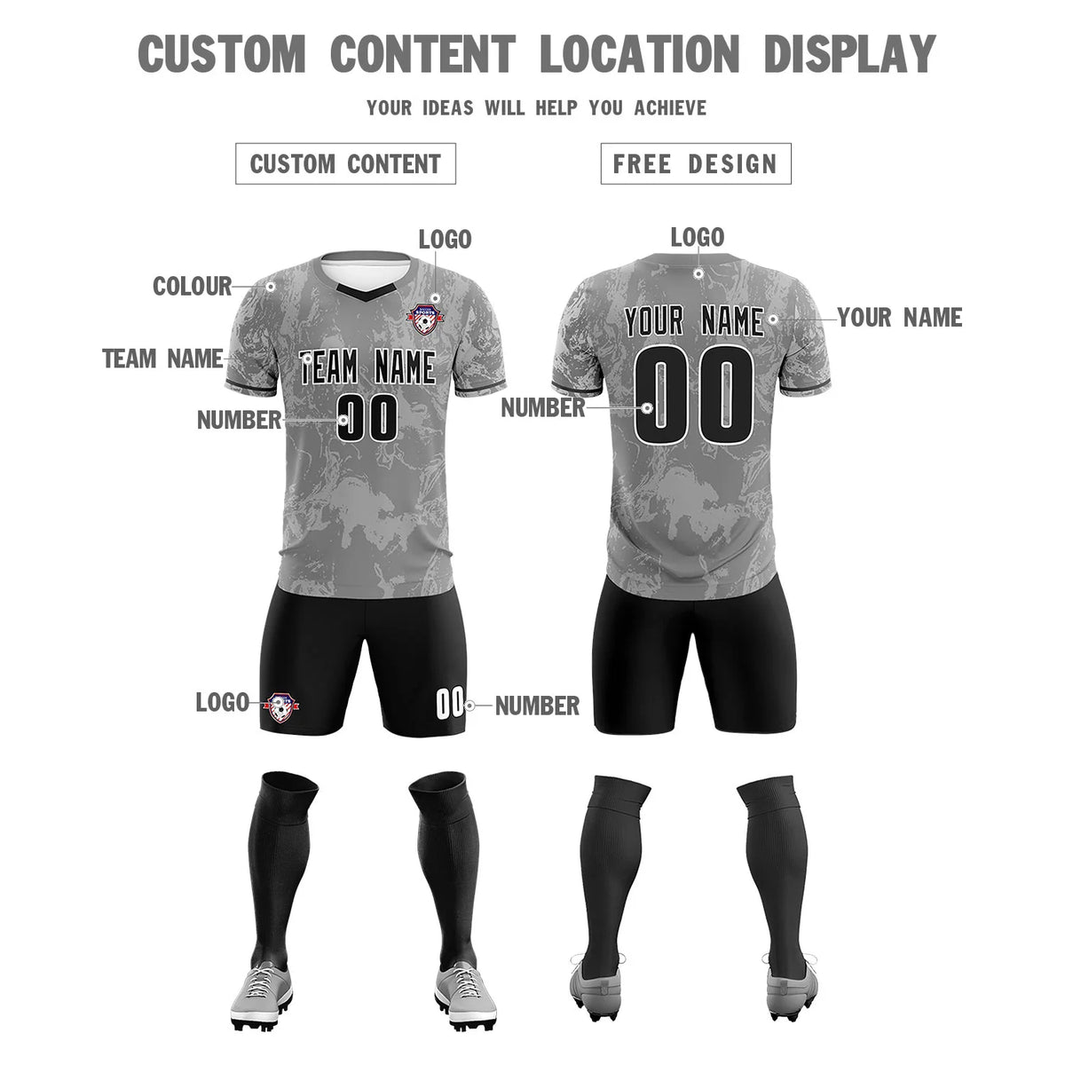 Custom Gray White Training Uniform Soccer Sets Jersey