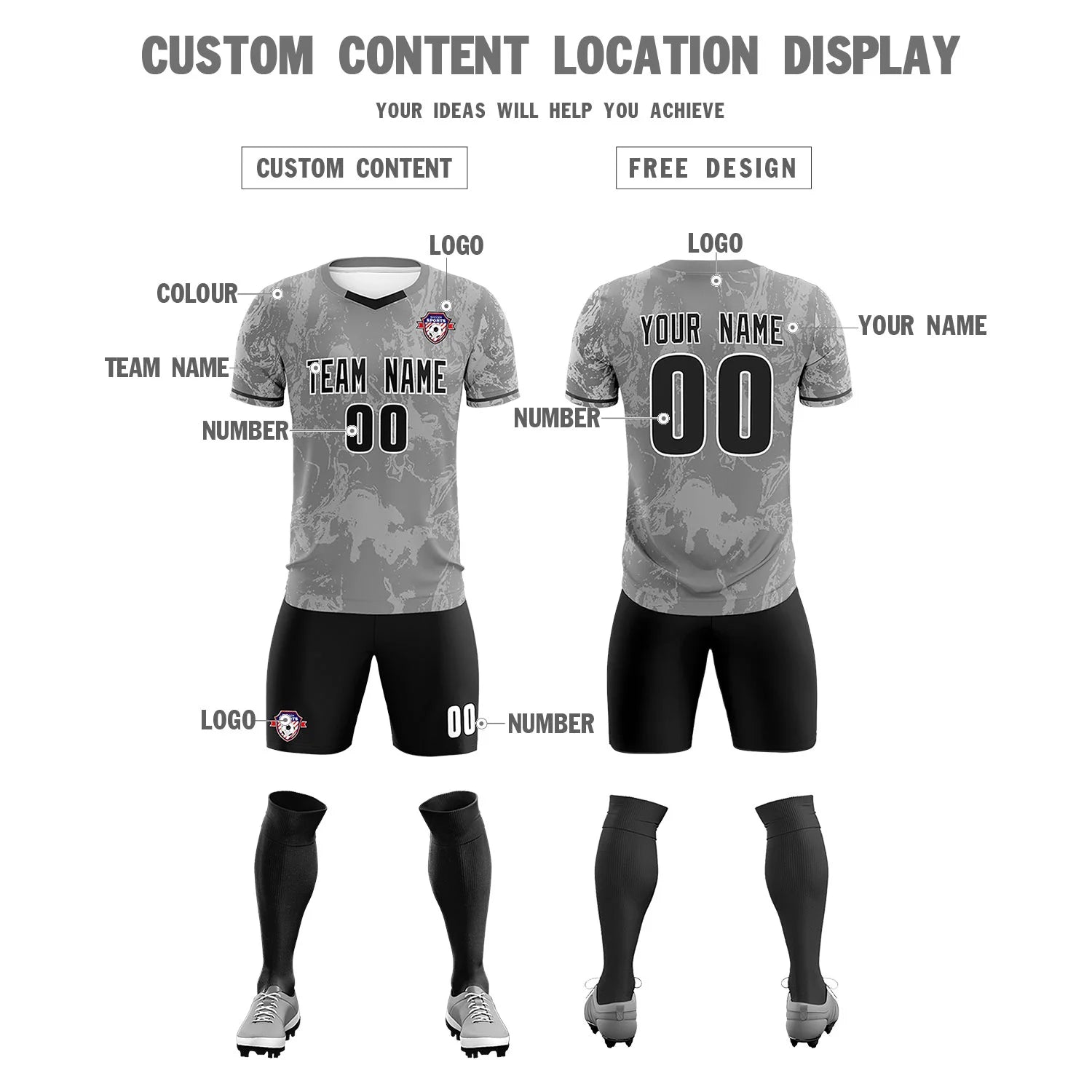Custom Gray White Training Uniform Soccer Sets Jersey