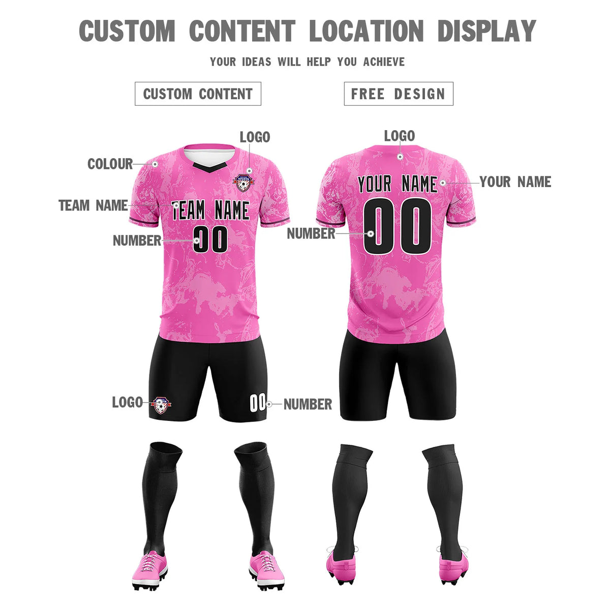 Custom Pink White Training Uniform Soccer Sets Jersey