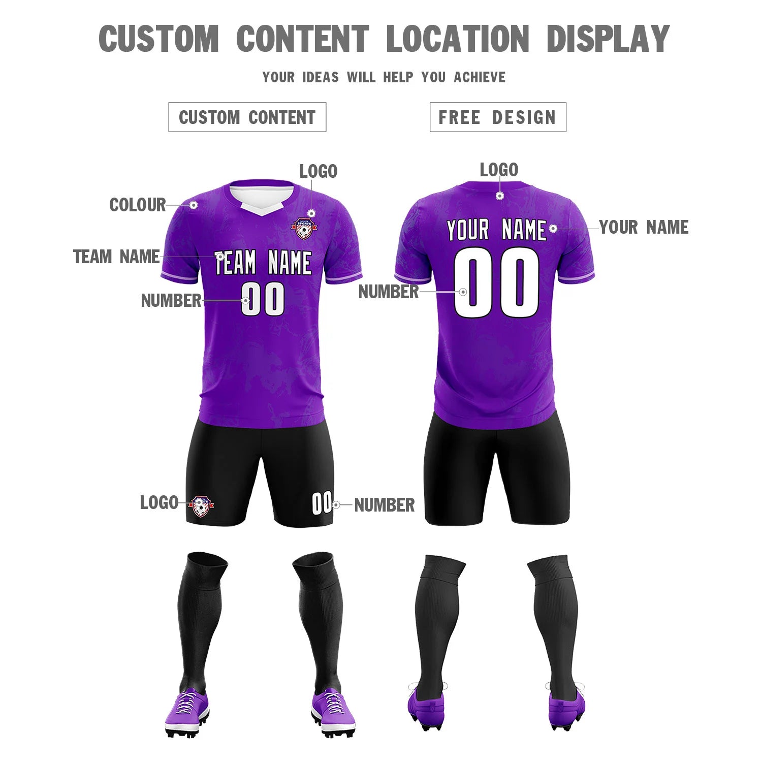 Custom Purple Light Purple Training Uniform Soccer Sets Jersey