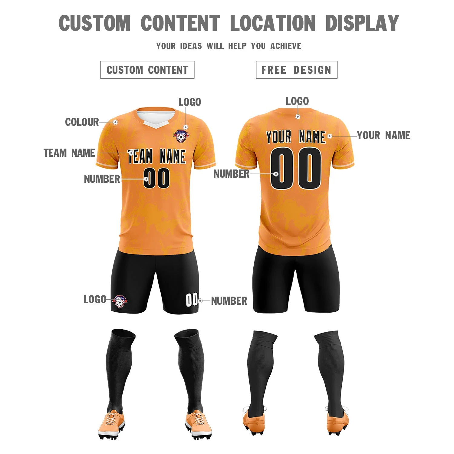 Custom Orange Yellow Training Uniform Soccer Sets Jersey