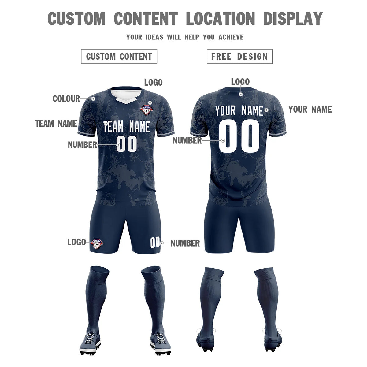 Custom Navy Gray Training Uniform Soccer Sets Jersey