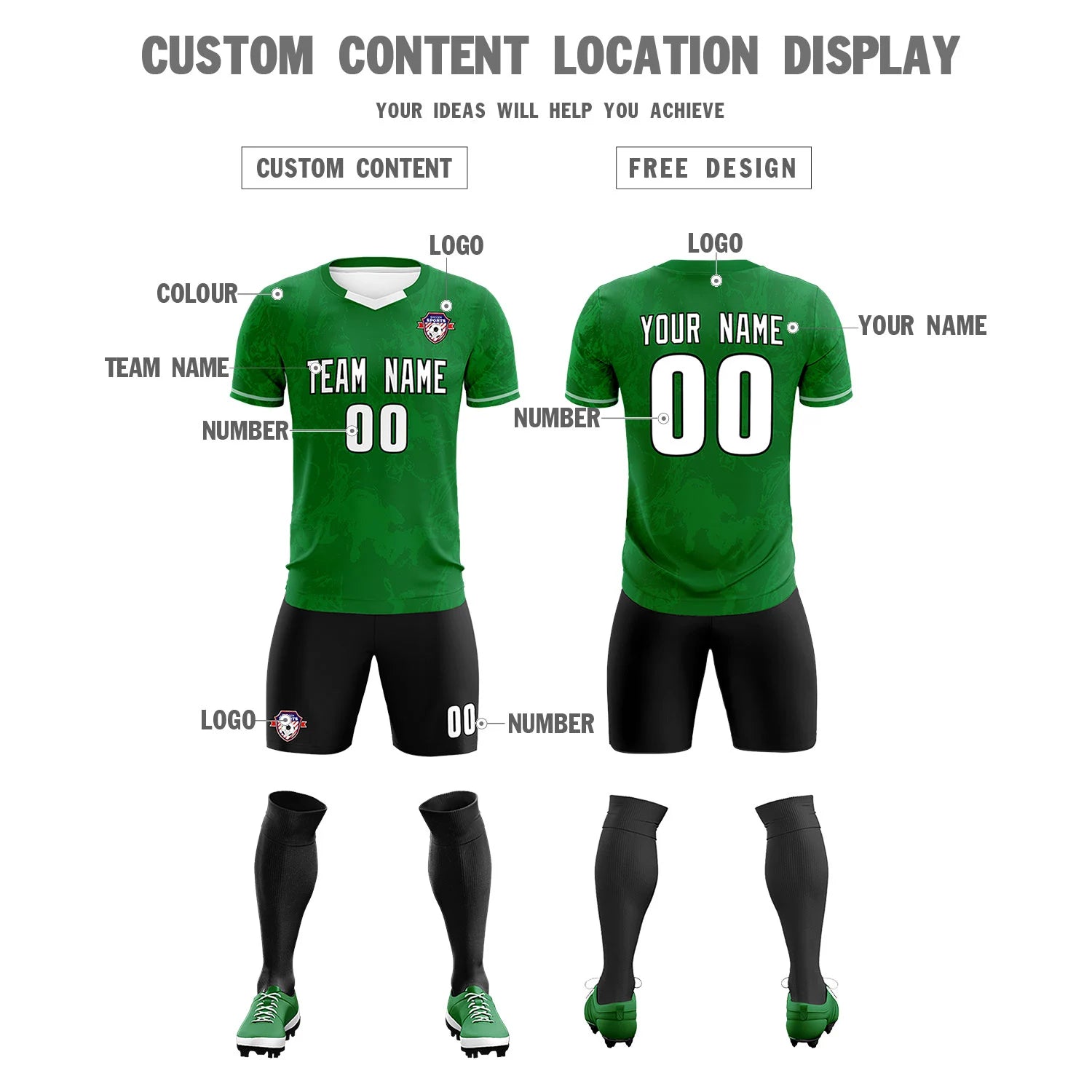 Custom Kelly Green White Training Uniform Soccer Sets Jersey