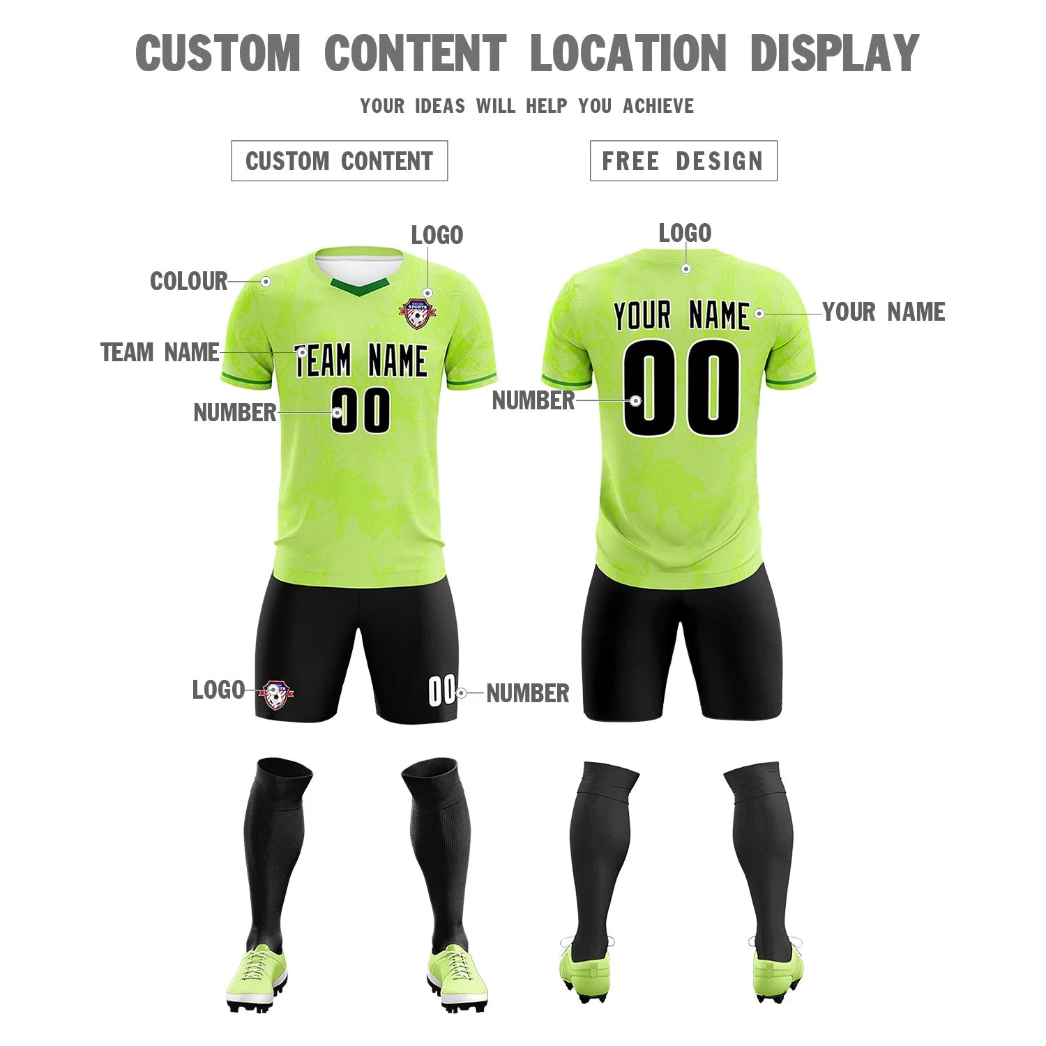 Custom Bright Green Neon Green Training Uniform Soccer Sets Jersey