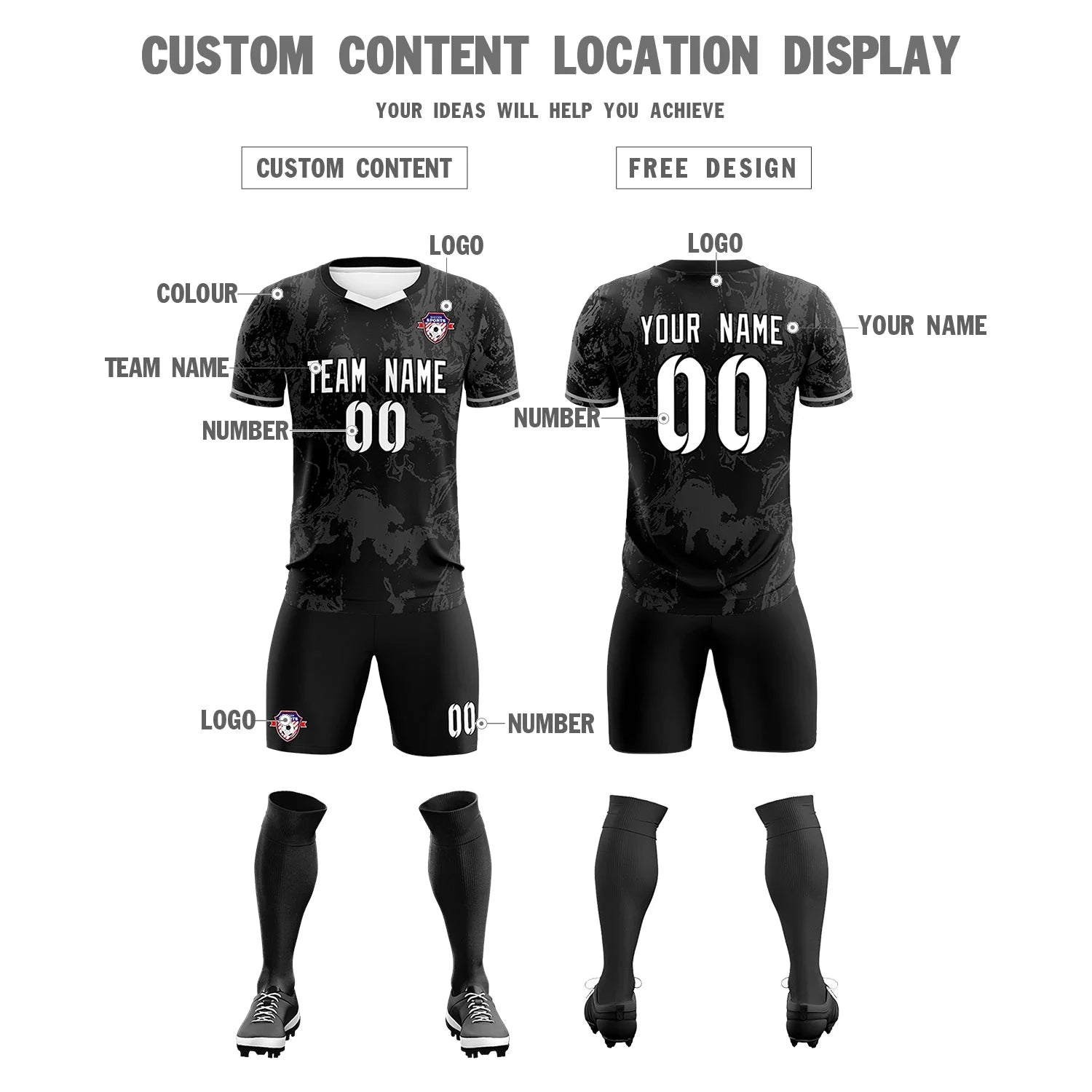 Custom Black White Training Uniform Soccer Sets Jersey