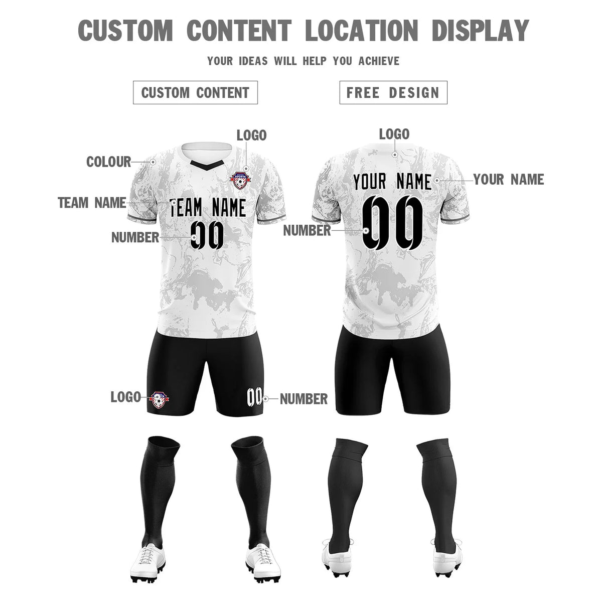 Custom White Gray Training Uniform Soccer Sets Jersey