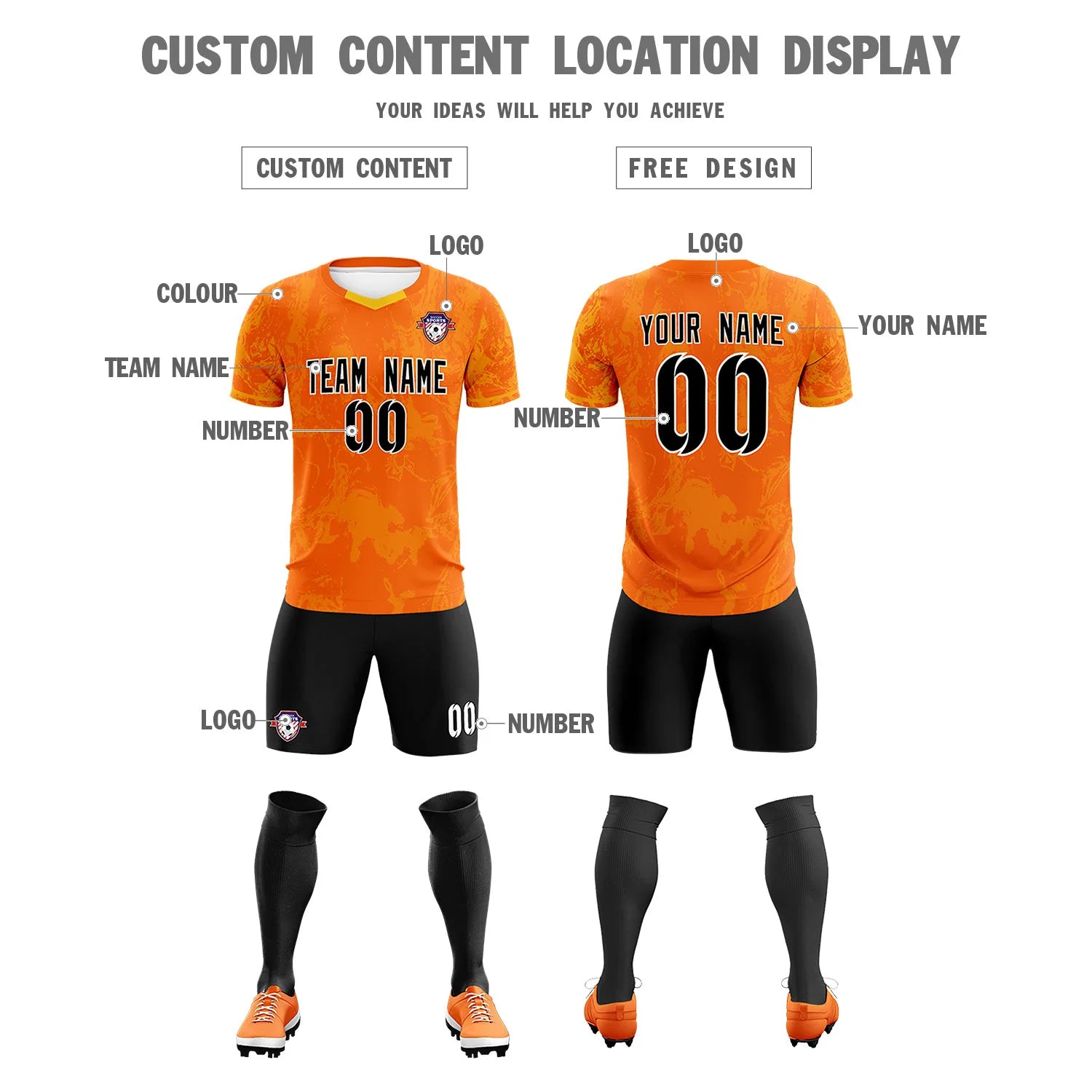 Custom Orange Yellow Training Uniform Soccer Sets Jersey