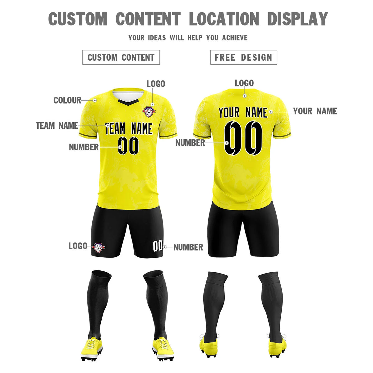 Custom Yellow White Training Uniform Soccer Sets Jersey