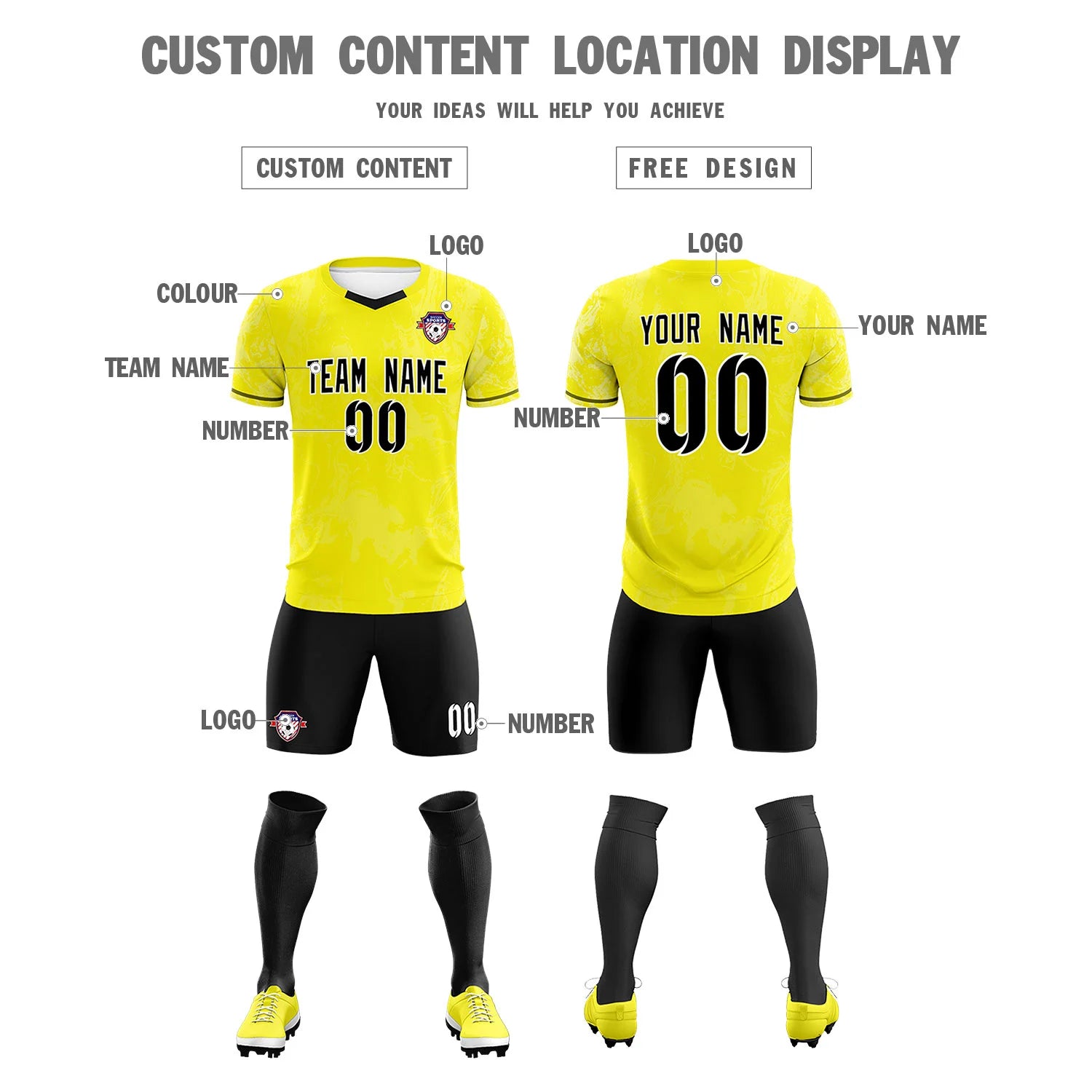 Custom Yellow White Training Uniform Soccer Sets Jersey
