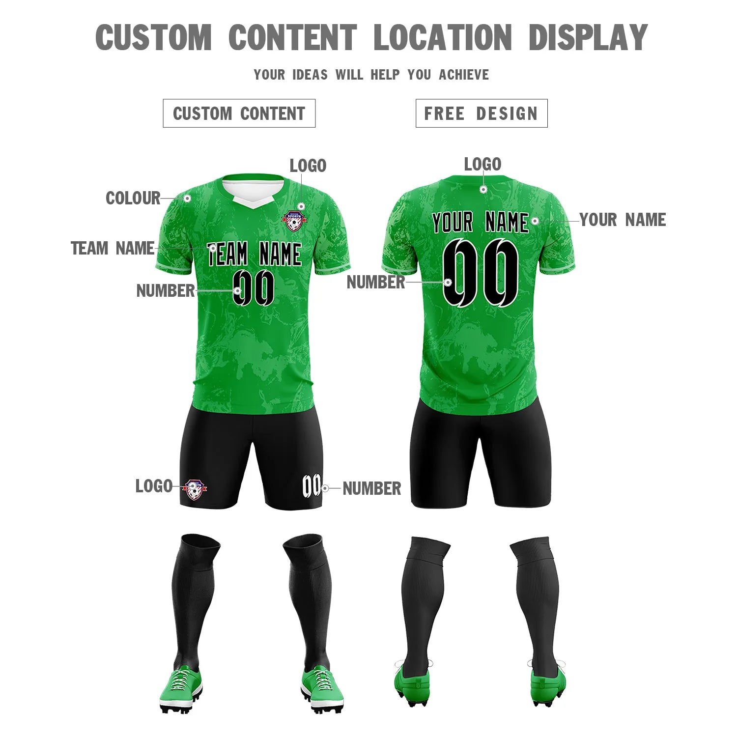 Custom Kelly Green White Training Uniform Soccer Sets Jersey