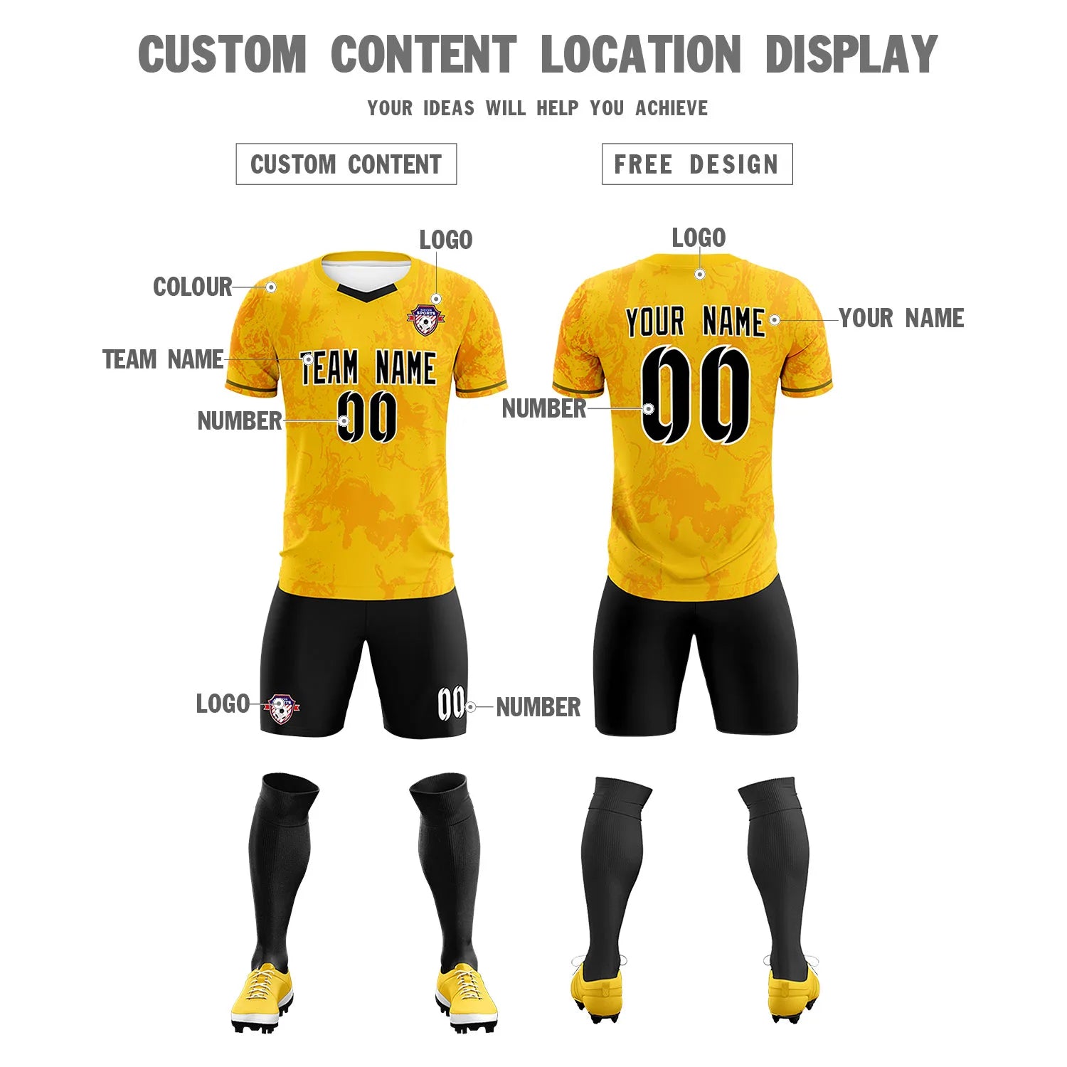 Custom Yellow Orange Training Uniform Soccer Sets Jersey