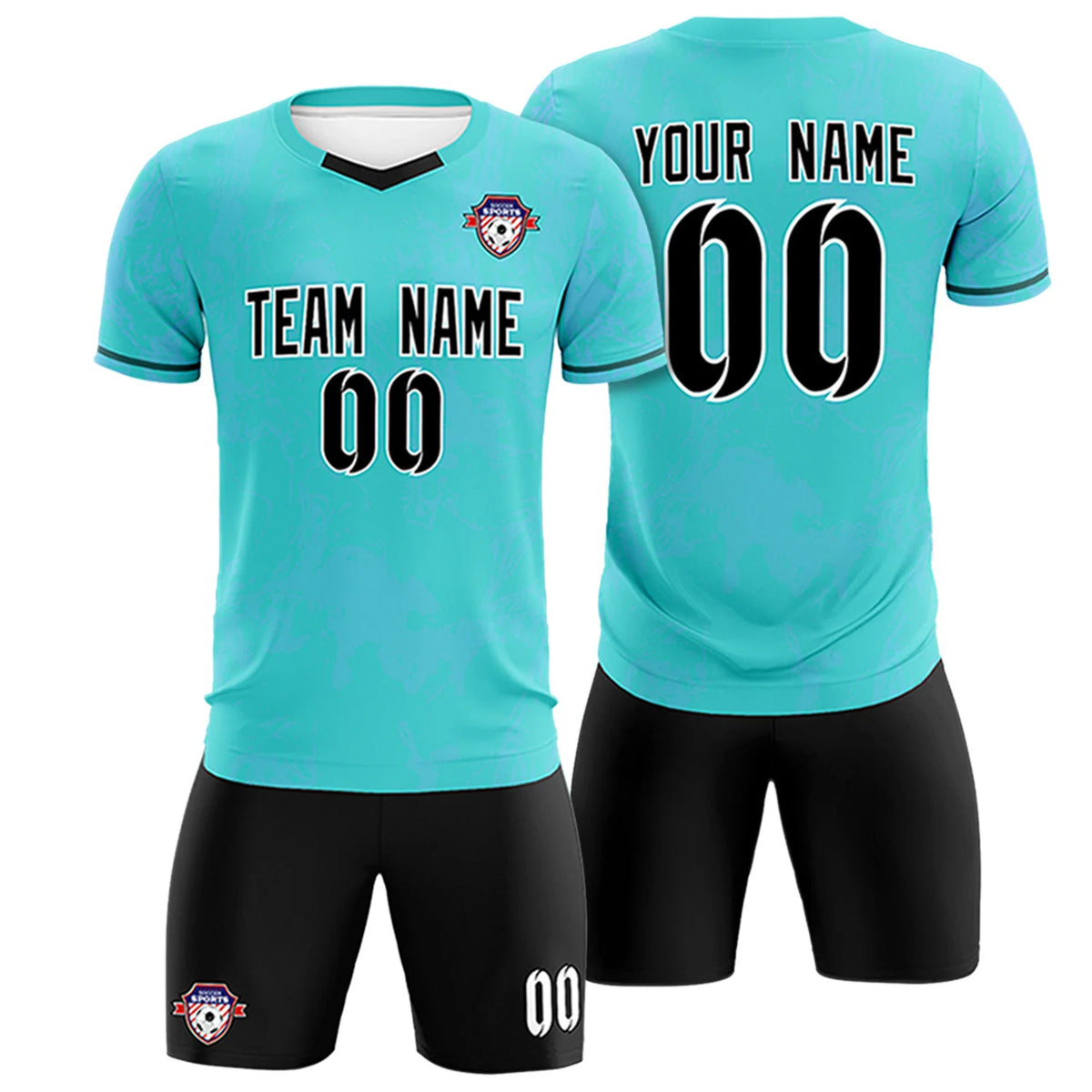Custom Sky Blue Light Blue Orange Training Uniform Soccer Sets Jersey