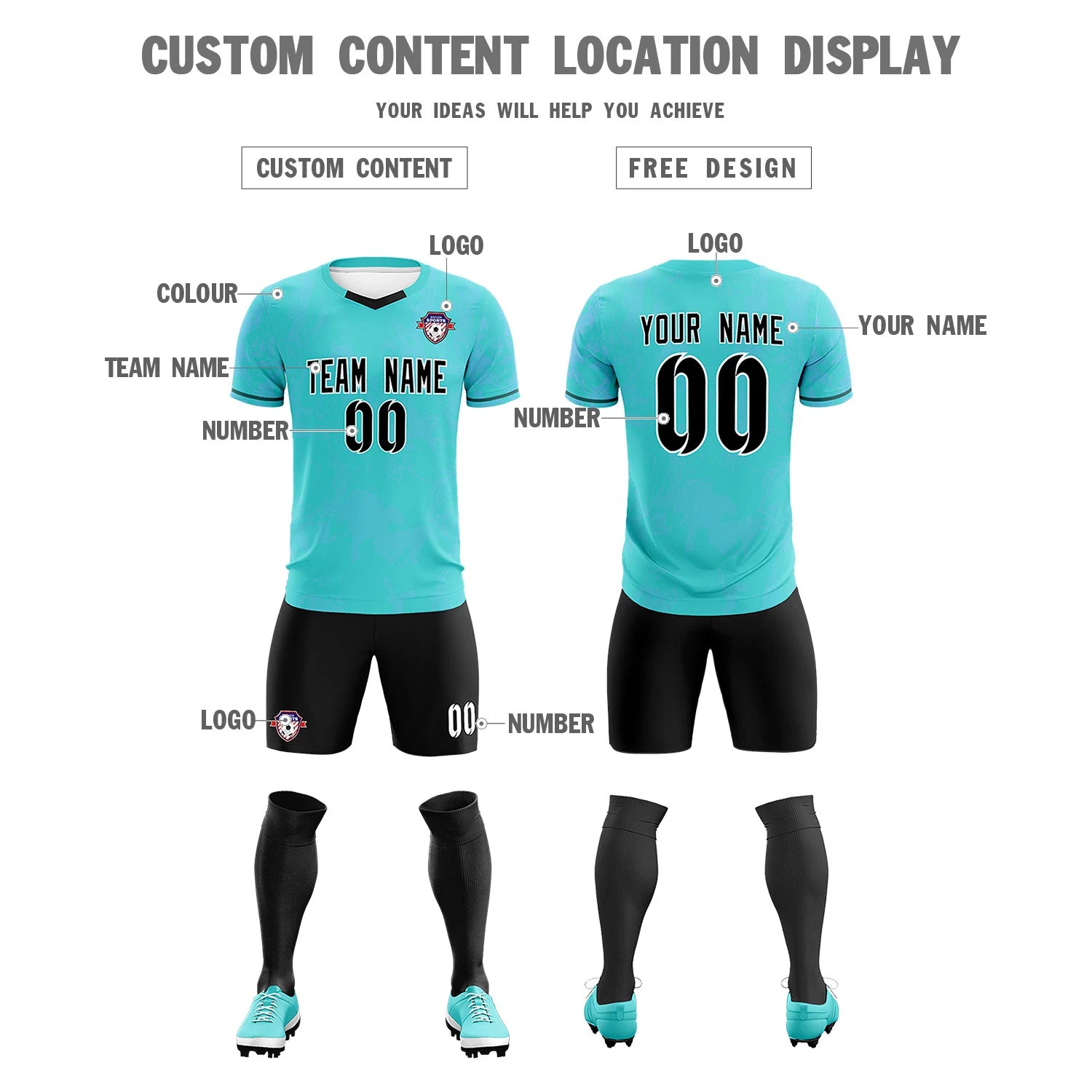 Custom Sky Blue Light Blue Orange Training Uniform Soccer Sets Jersey