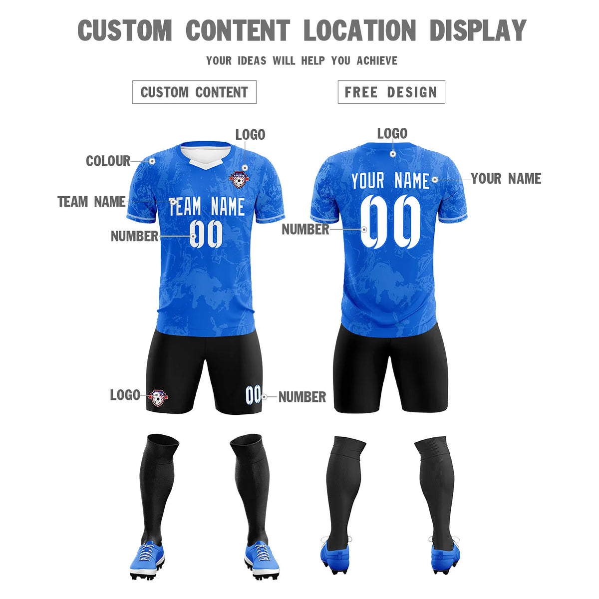 Custom Royal Blue White Training Uniform Soccer Sets Jersey