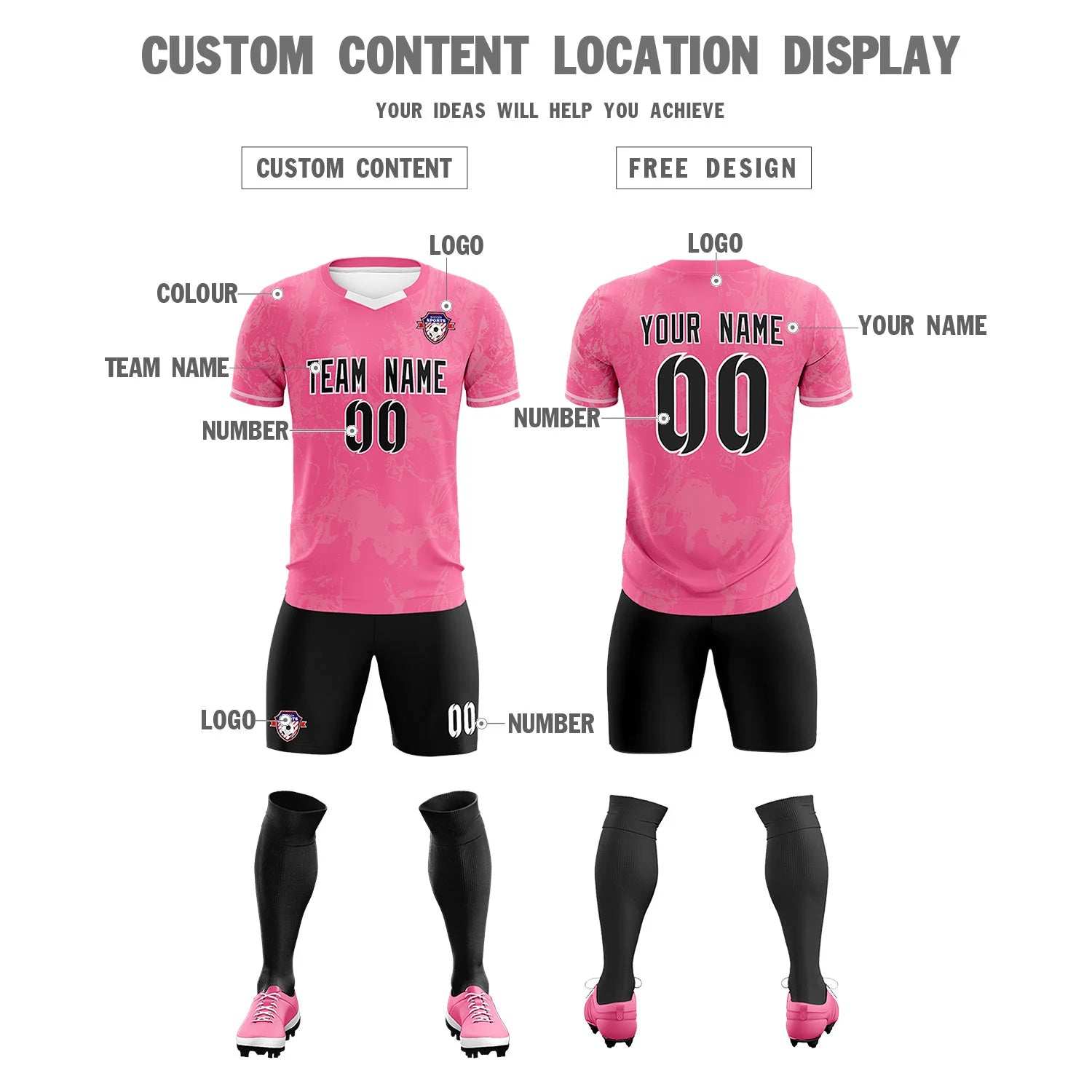 Custom Pink White Training Uniform Soccer Sets Jersey