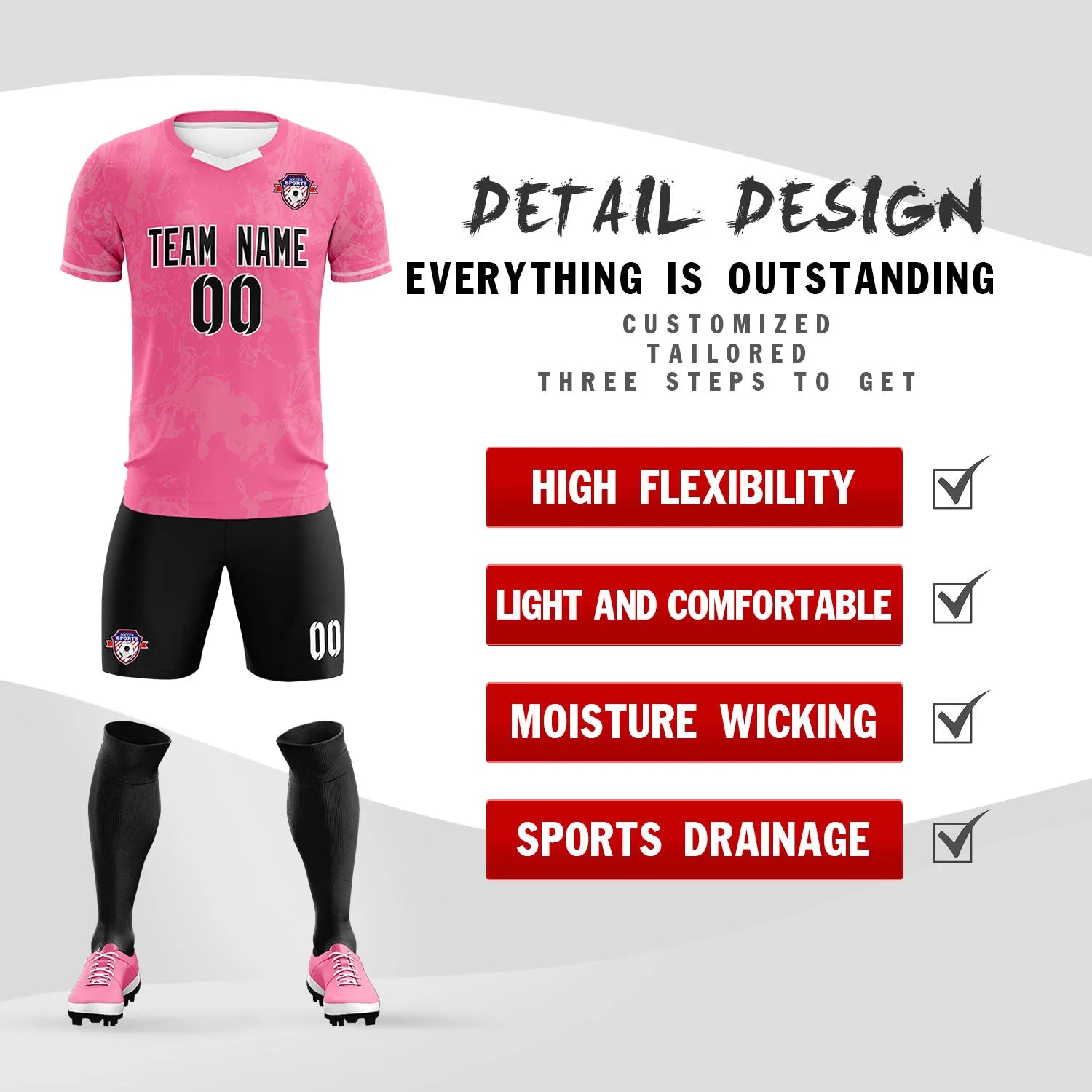 Custom Pink White Training Uniform Soccer Sets Jersey