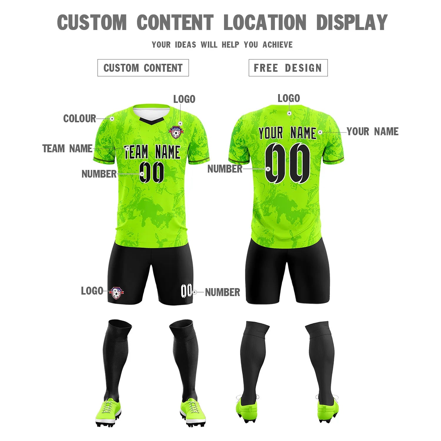 Custom Neon Green Kelly Green Training Uniform Soccer Sets Jersey